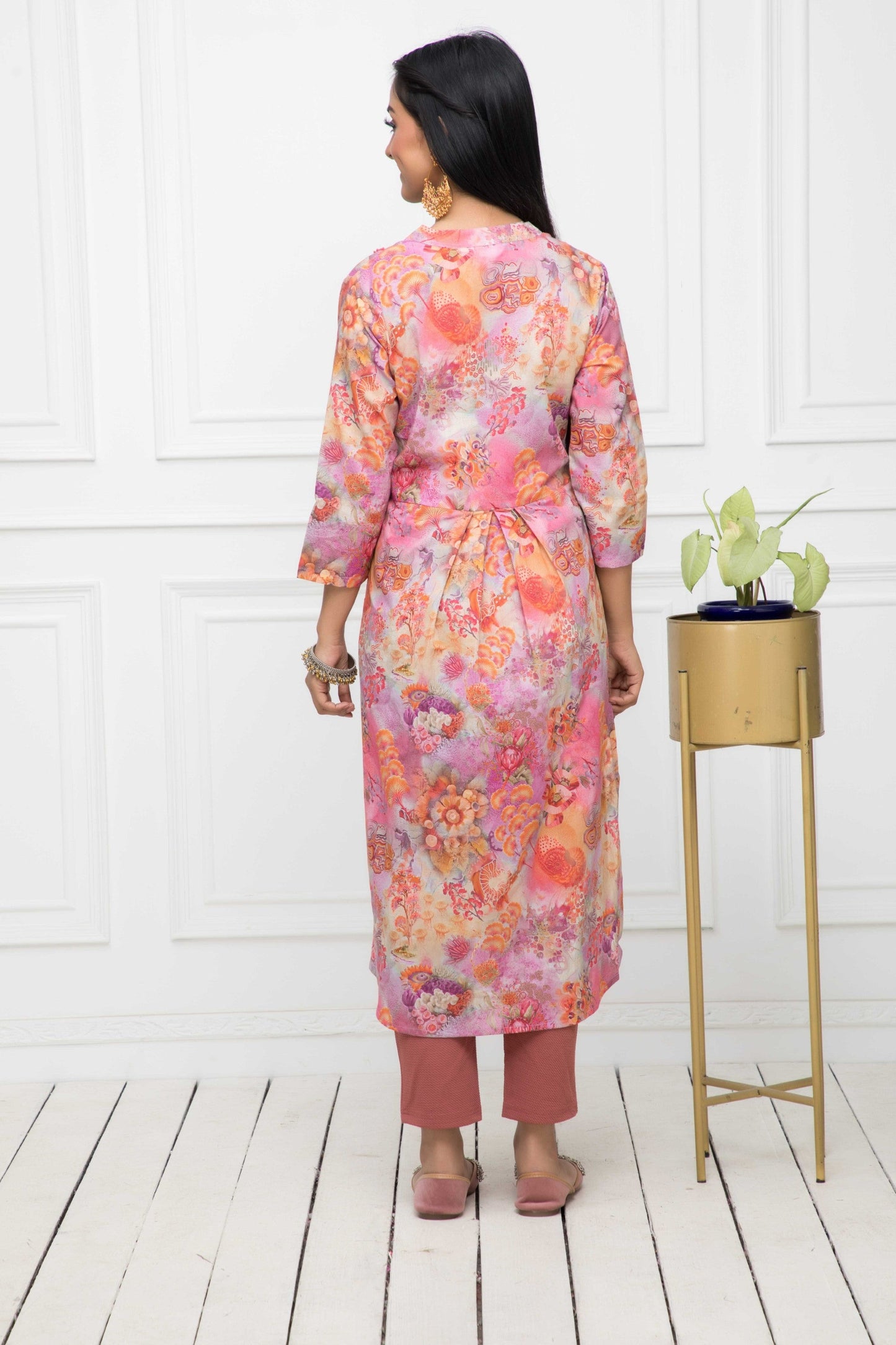 Women's Multi Floral Cotton A-Line Round Neck Kurtas