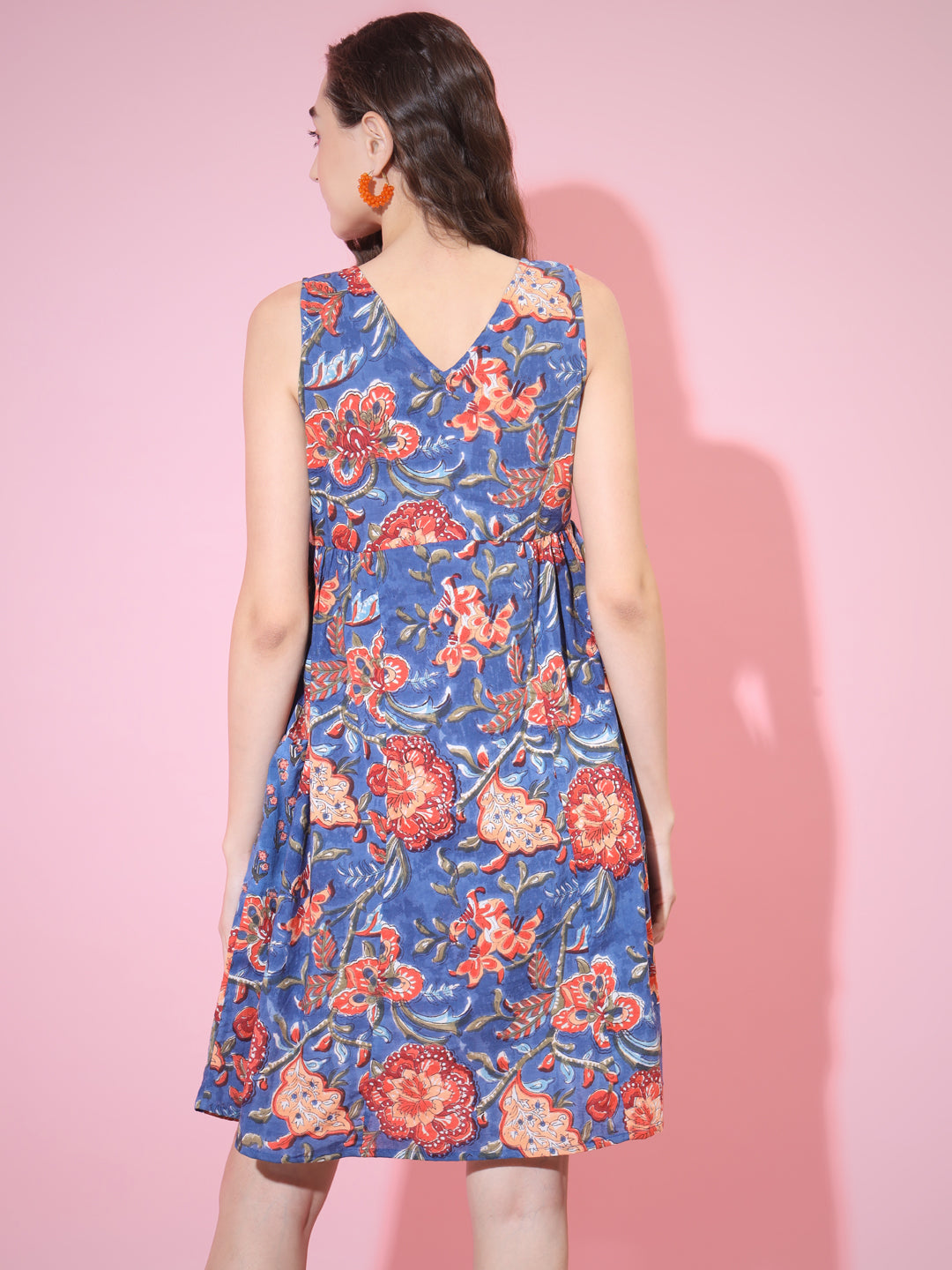 Women's Blue Floral Printed A-Line Dress