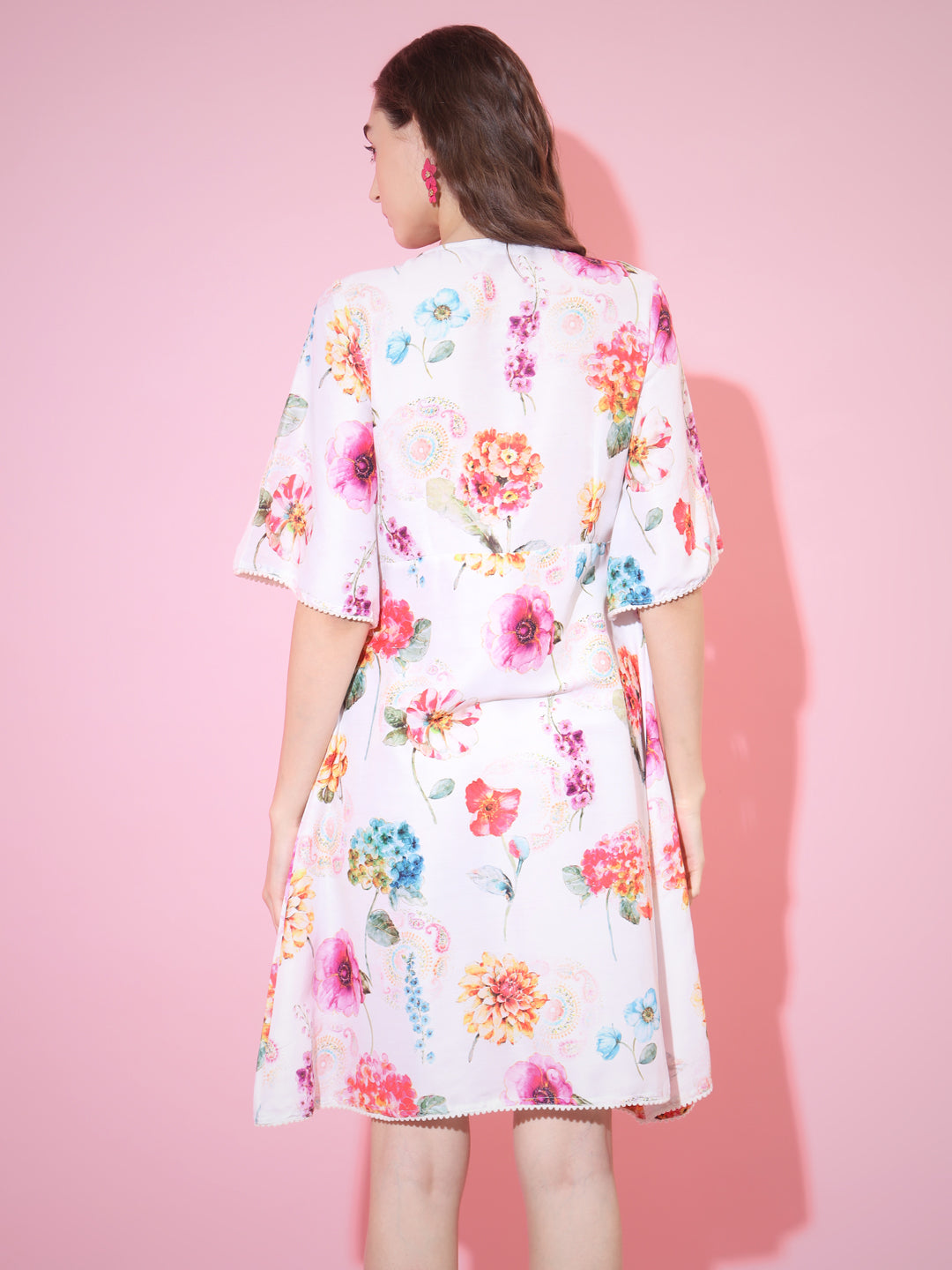 Women's Multi Floral Printed Empire Dress