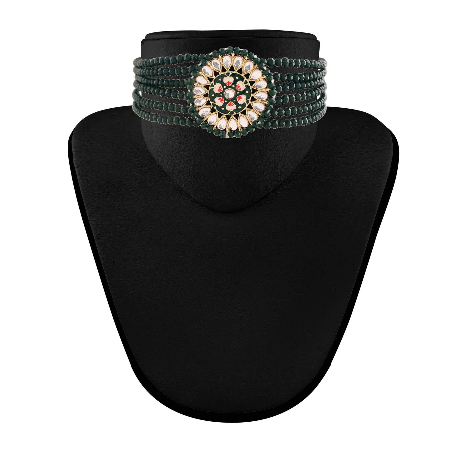 Women's 18K Gold Plated Traditional Kundan & Pearl Studded Choker Set - I Jew