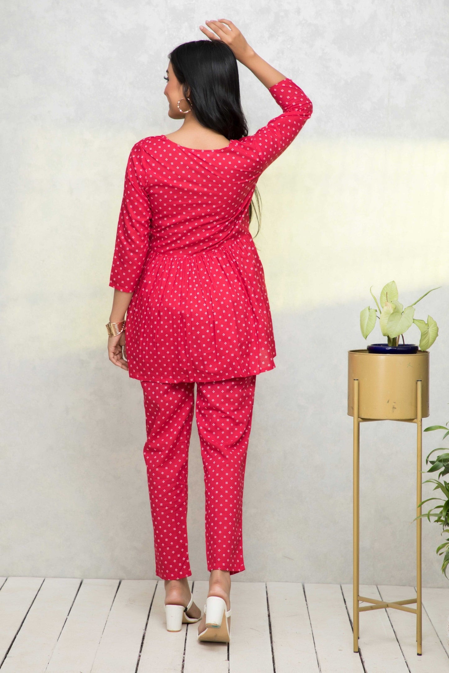 Women's Red Printed Co-Ords