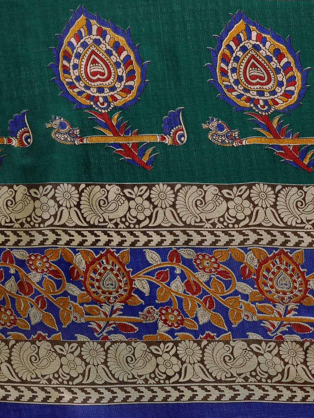 Women's Green Silk Blend Printed Saree