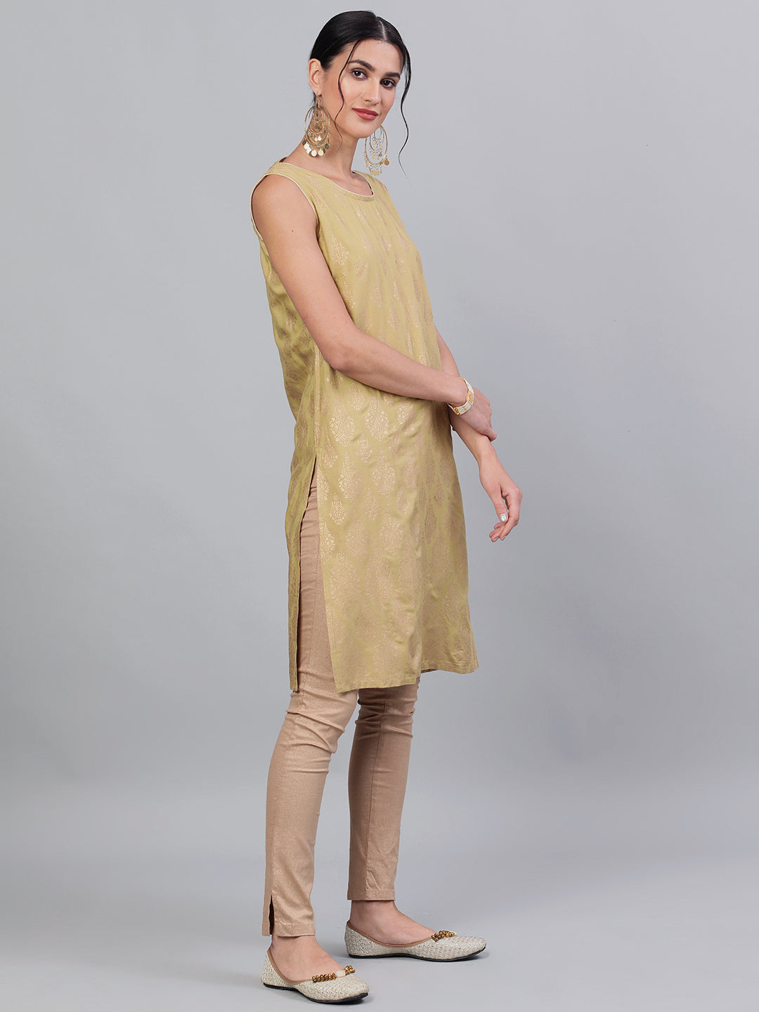 Women's Beige Printed Straight Kurta