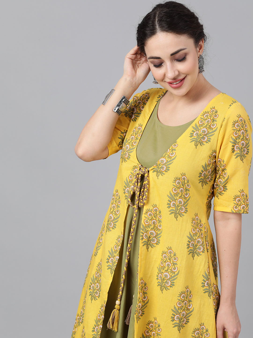 Women's Yellow Floral Print Maxi Dress