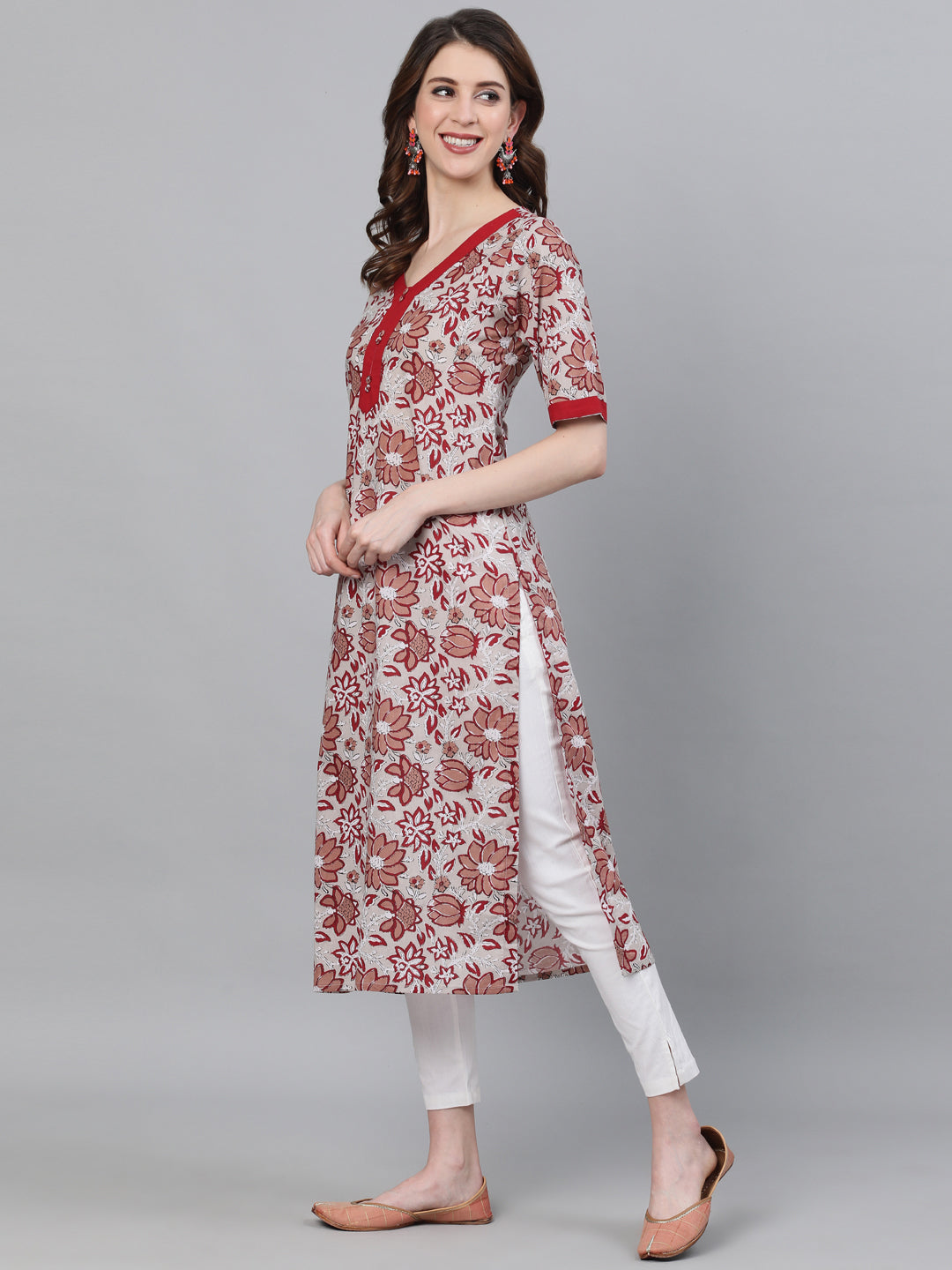 Women's White Floral Print Kurta