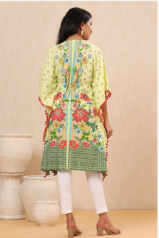 Women's Limeyellow Rayon Printed Straight Kaftan