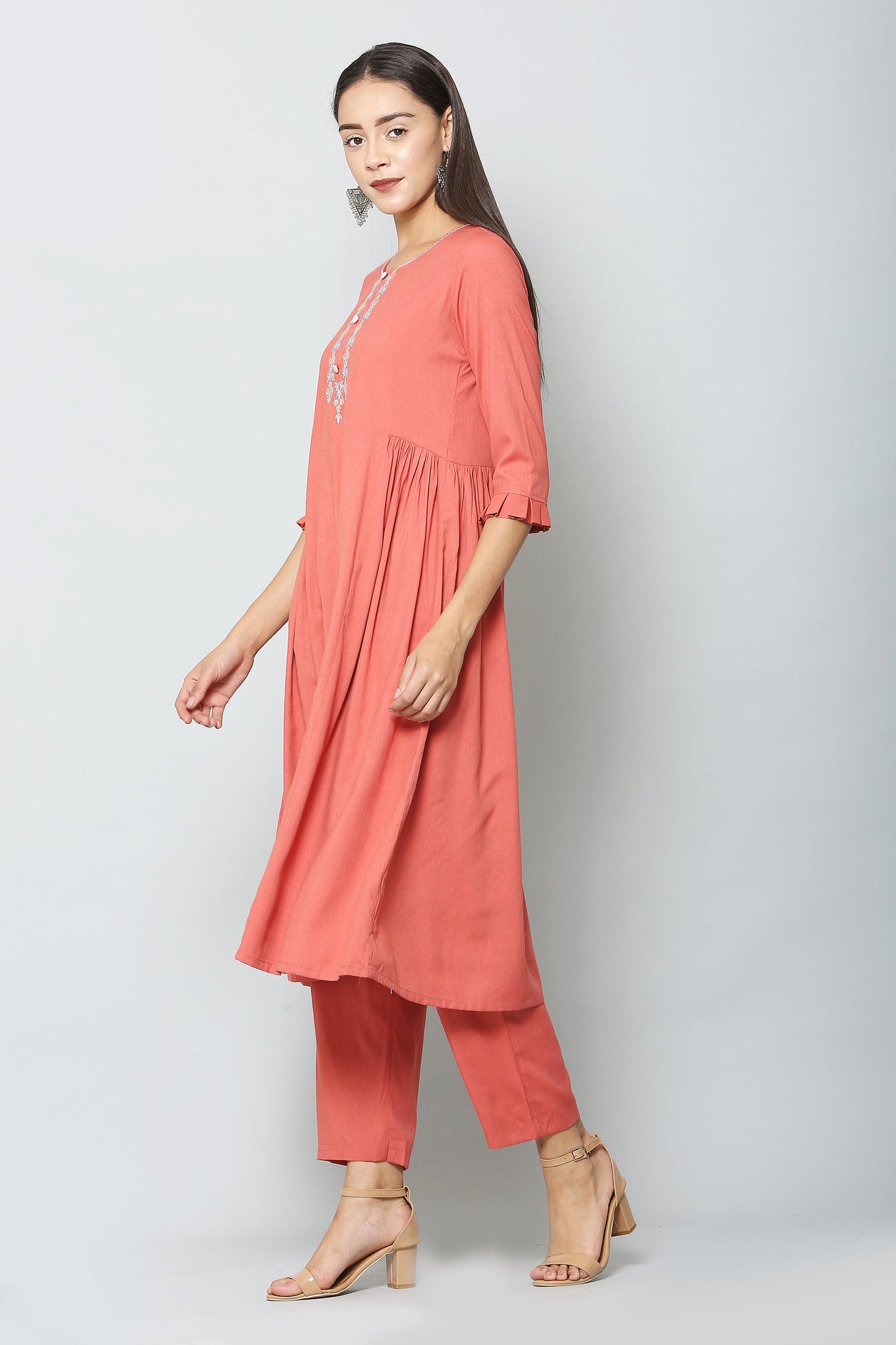 Women's Embroidery Rayon Kurta And Pant With Dupatta Set