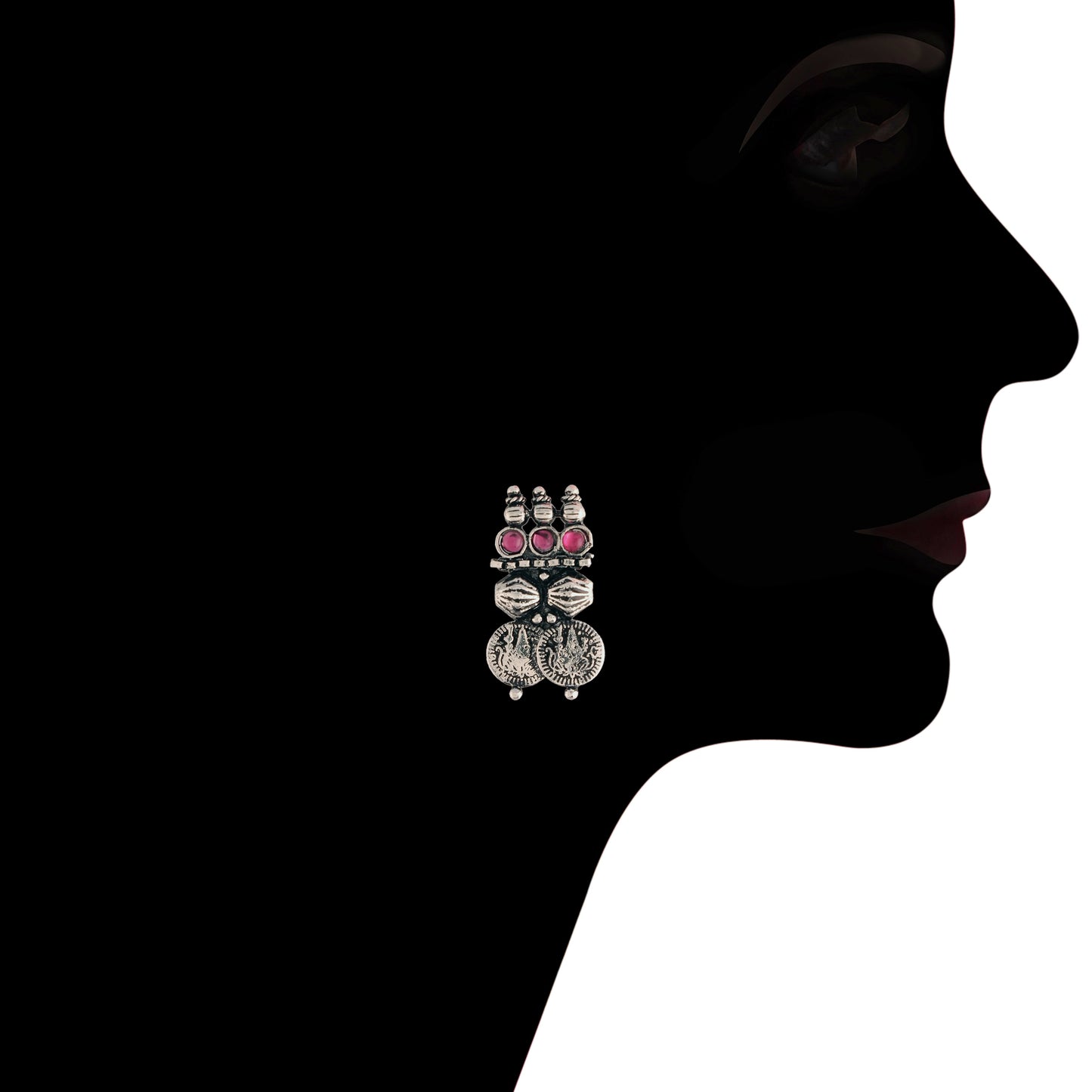 Women's 18K Rhodium Plated Traditional South Indian Stylish Necklace With Earrings.