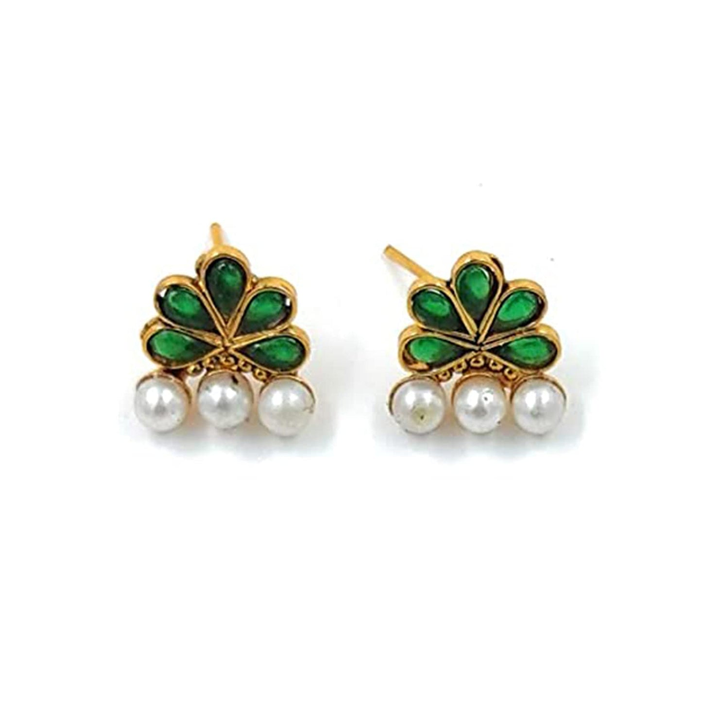 Women's Gold Plated Traditional Green Choker Necklace Jewellery Set