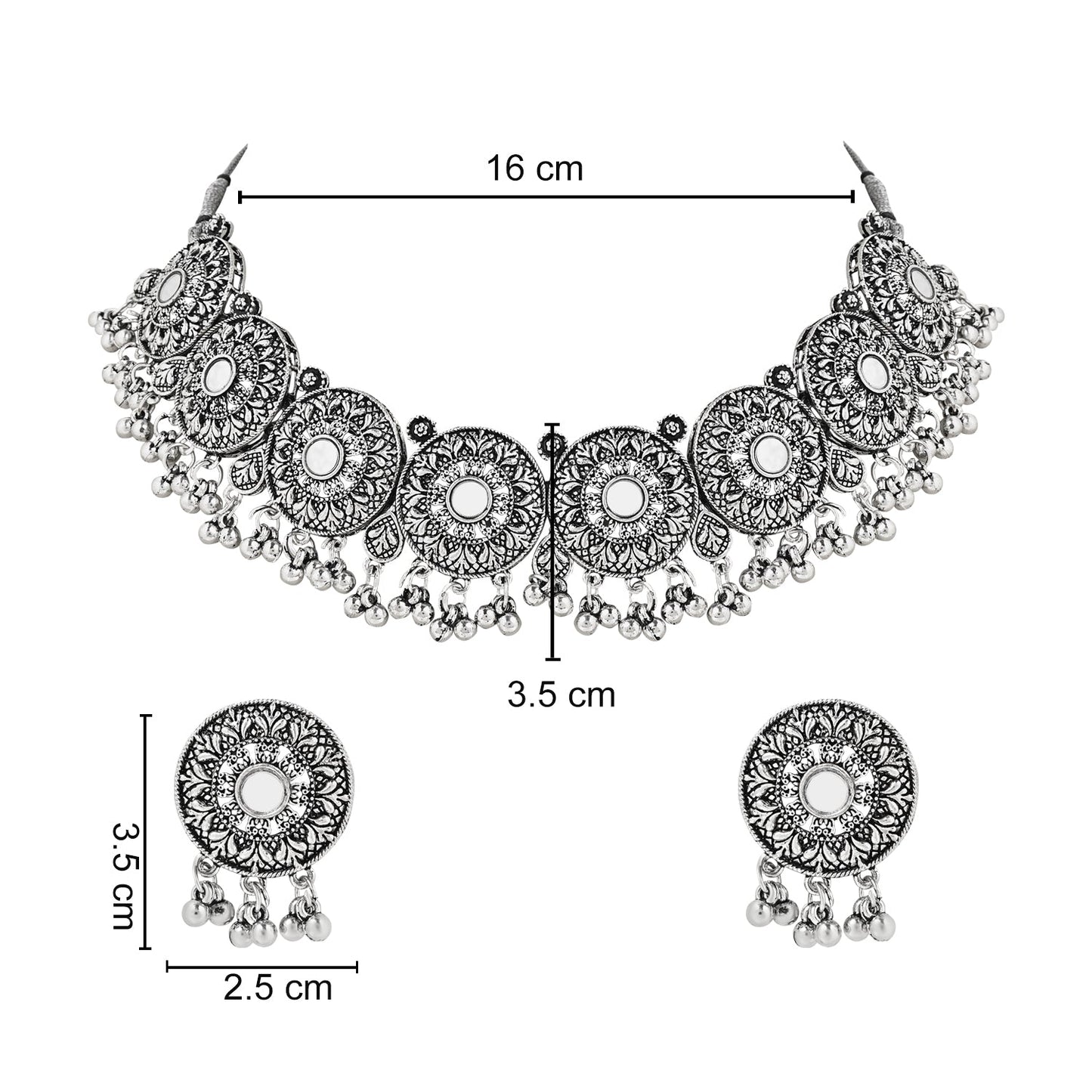 Women's Antique Silver Oxidized Ethnic Traditional Afghani Choker Necklace Jewellery Set