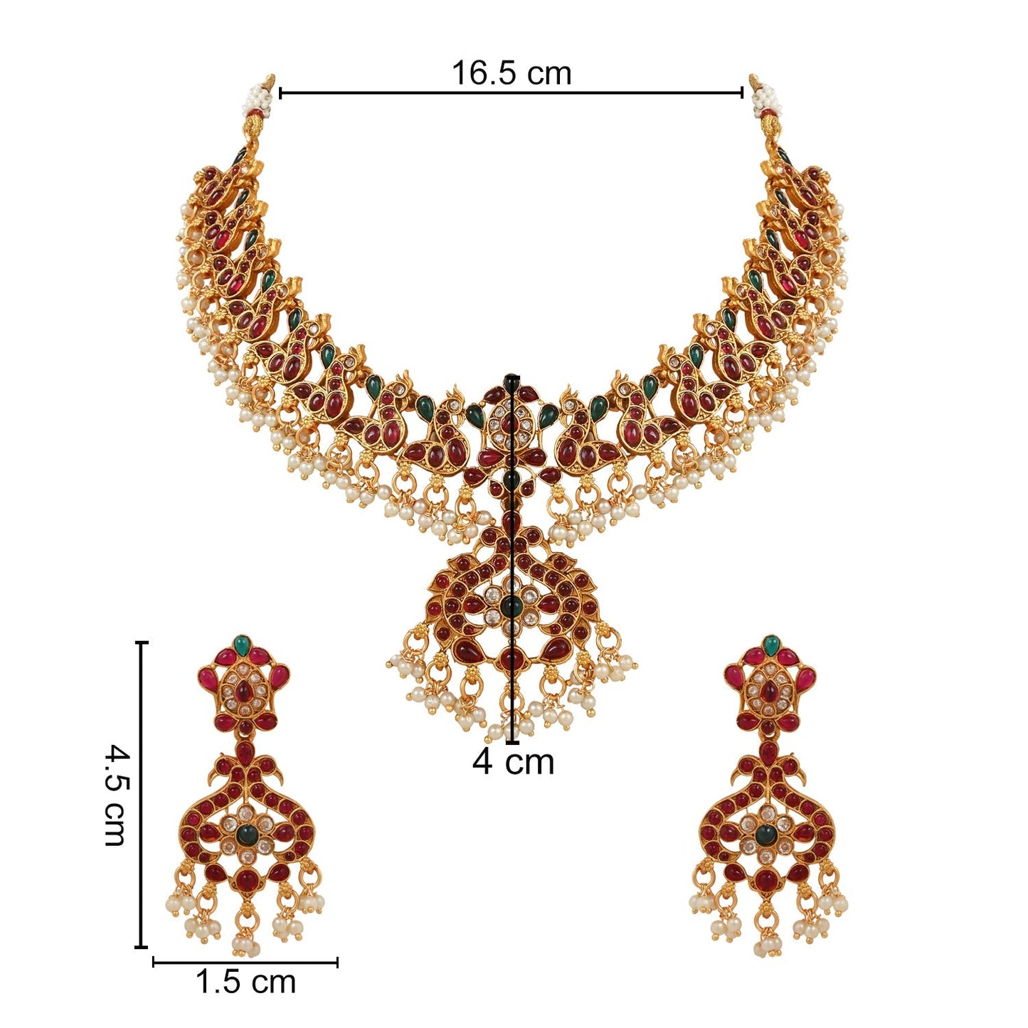 Women's 18K Gold Plated Traditional Antique Temple Jewellery Long Necklace With Earrings