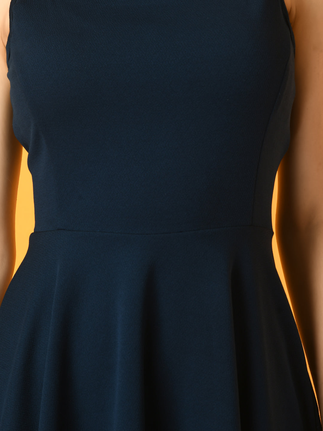 Women's Navy Blue Solid Party Dress