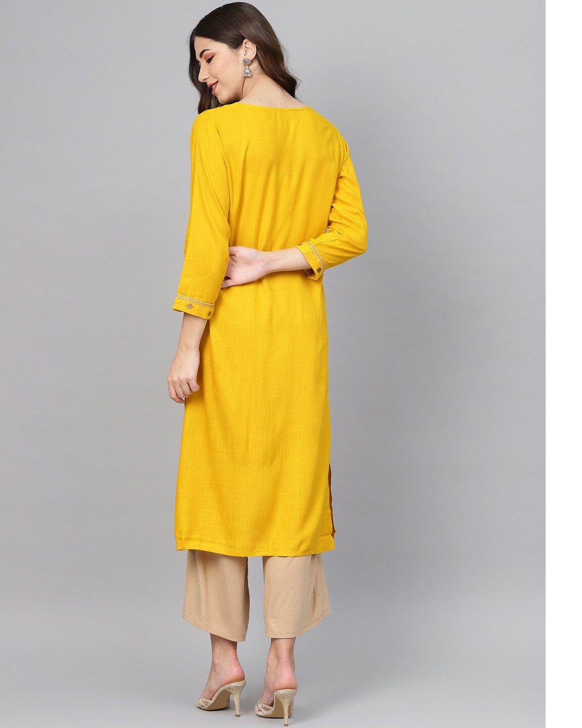 Women's Mustard Yellow Yoke Design Straight Kurta