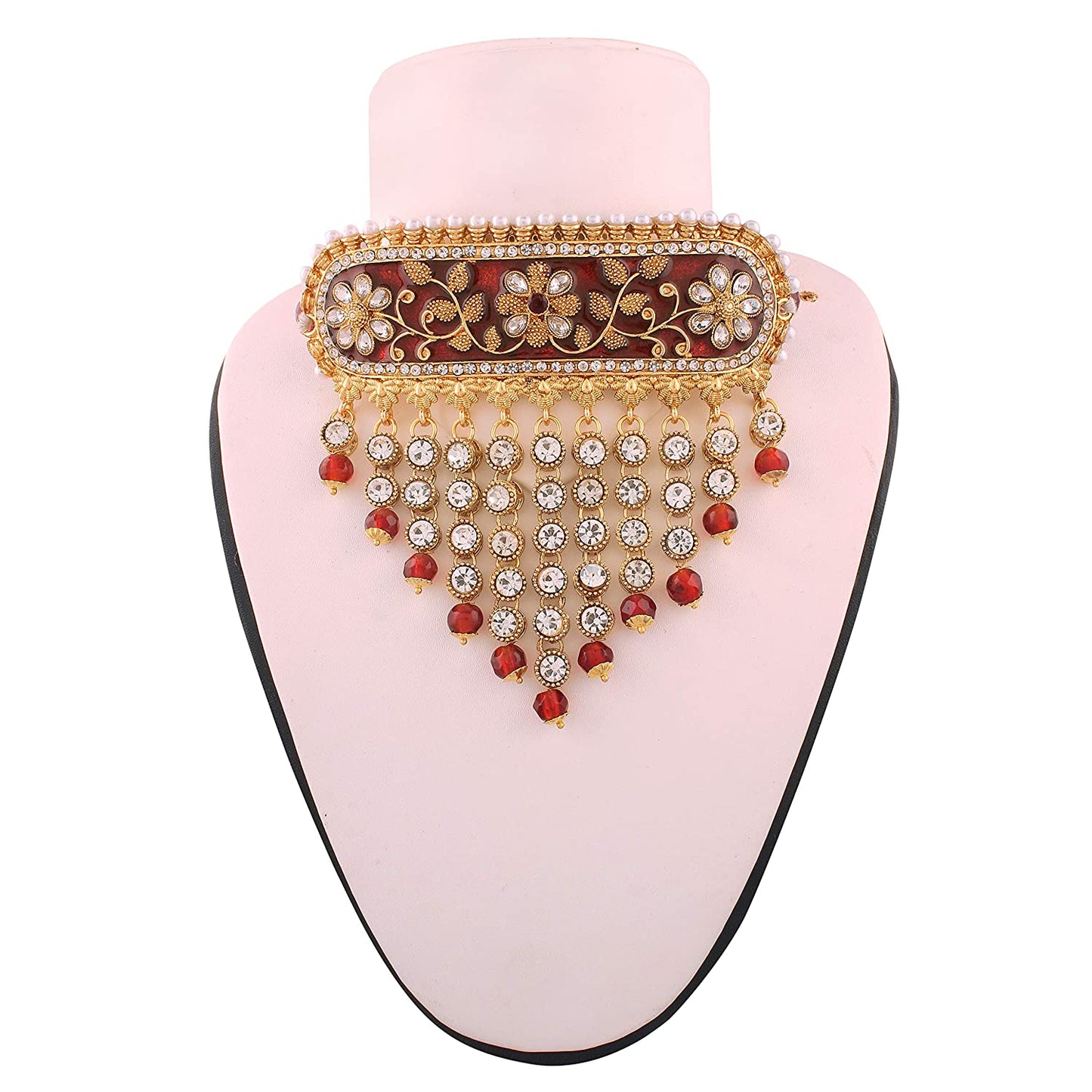 Women's gold plated handcrafted enamel meena work traditional choker with stone studded jewellery set ml123g