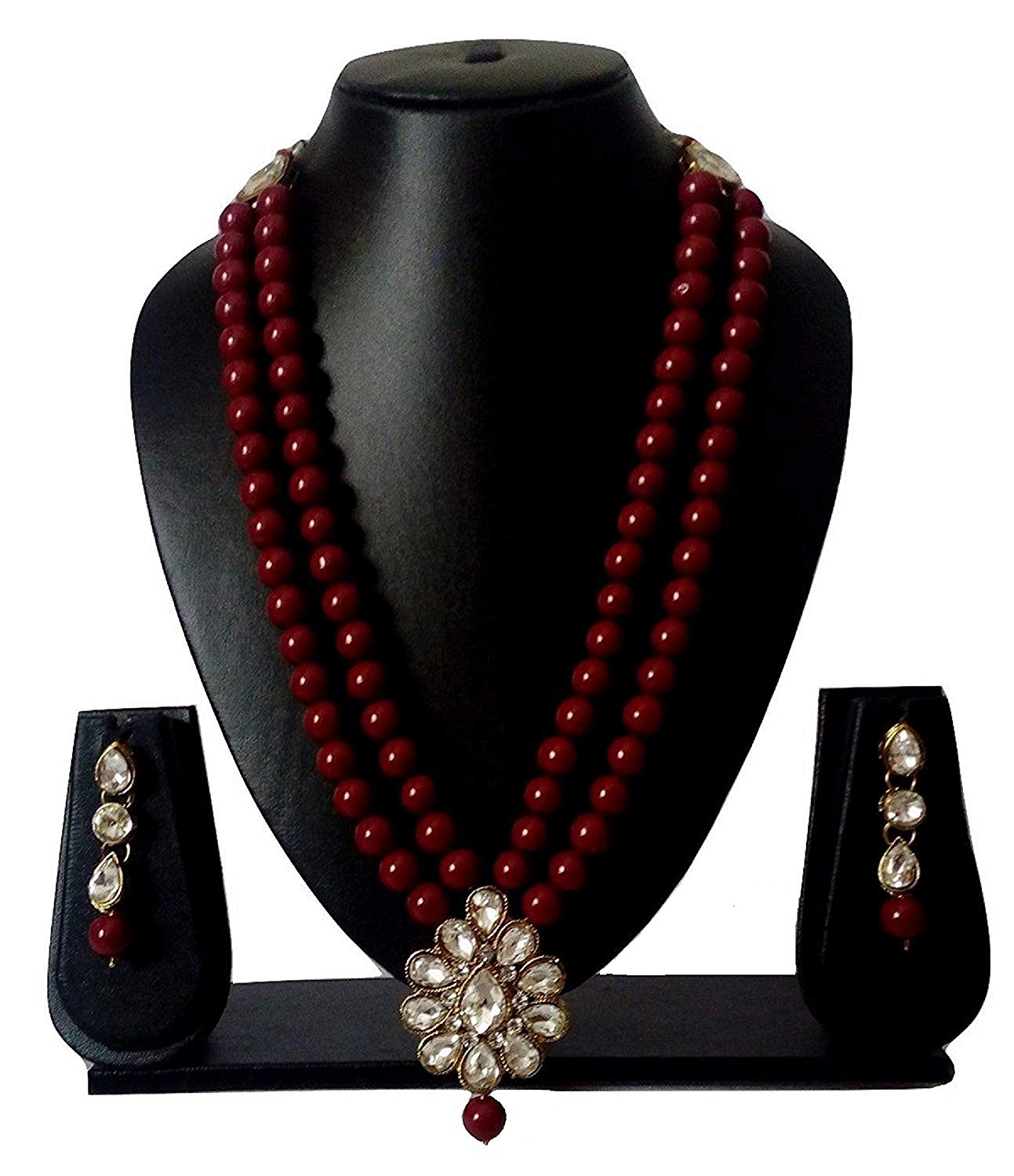 Women's traditional gold plated pearl kundan necklace set with earrings ml140g
