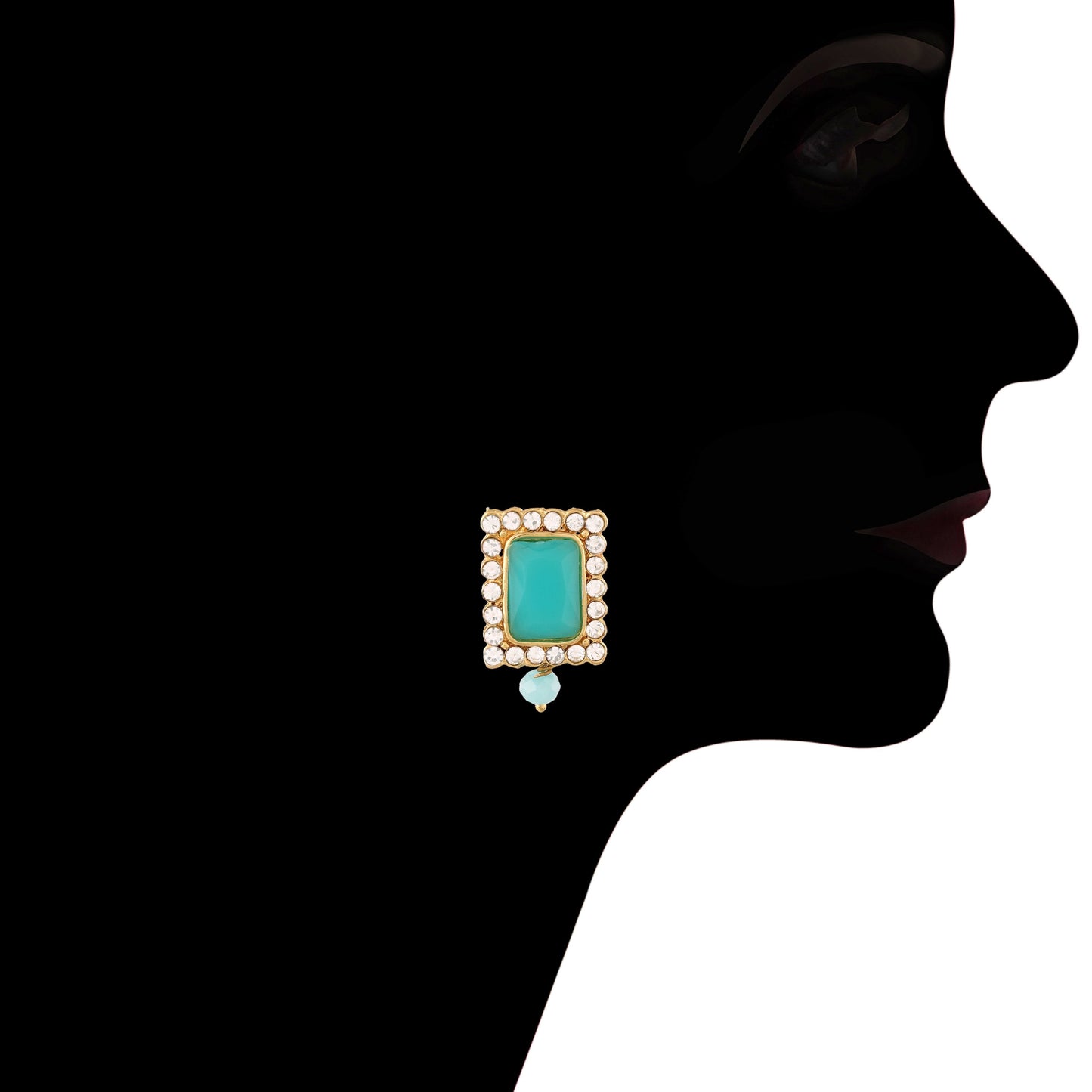 Women's Gold Plated Traditional Handcrafted Turquoise Crystal Stone Beaded Choker Necklace Jewellery Set With Earrings