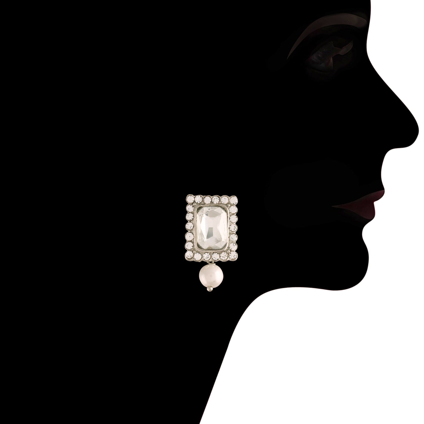 Women's Rhodium Plated White Stone & Pearl Beaded Choker Set With Earrings For Women