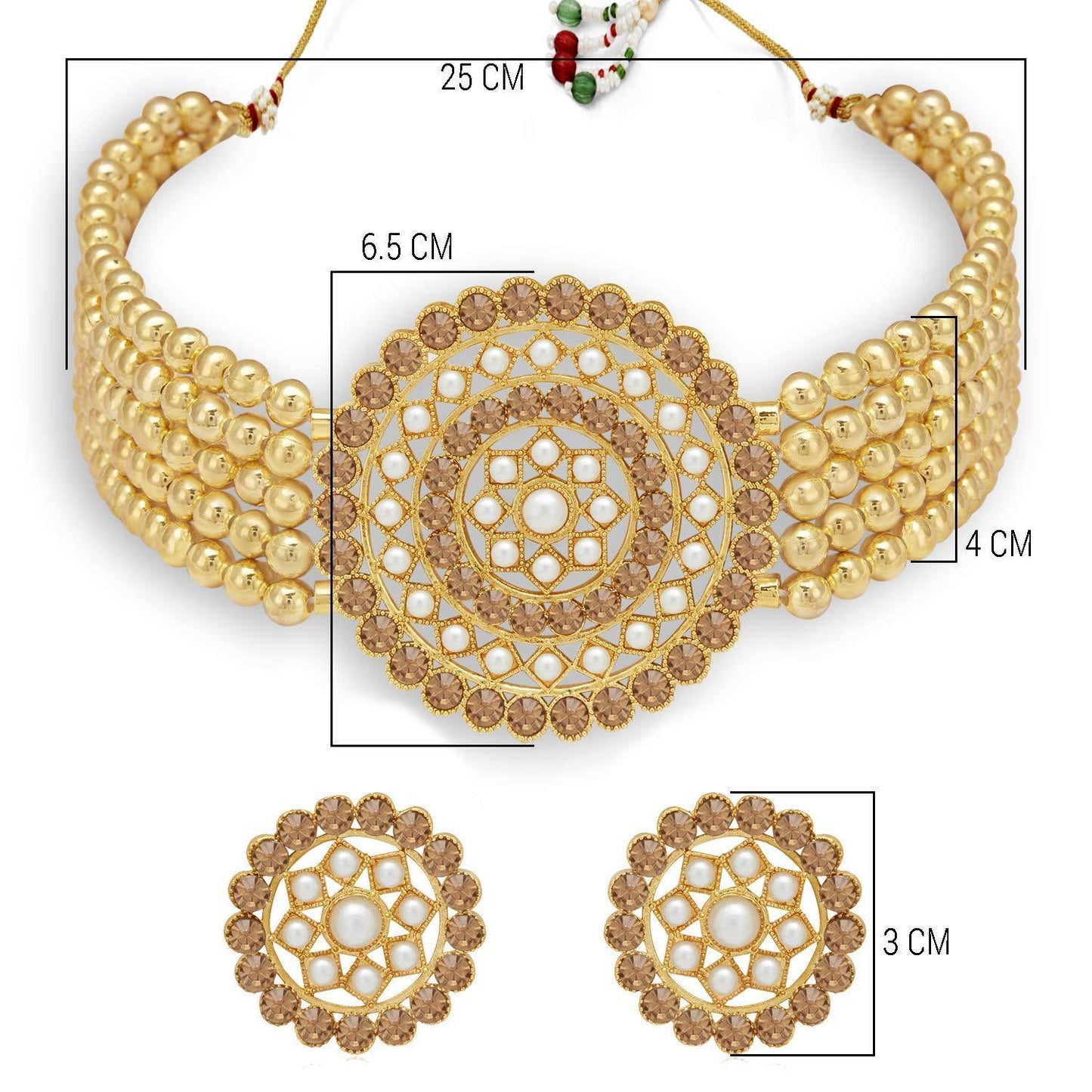 Women's Gold Plated Traditional Light Weight Pearl Beaded Choker Necklace Jewellery Set