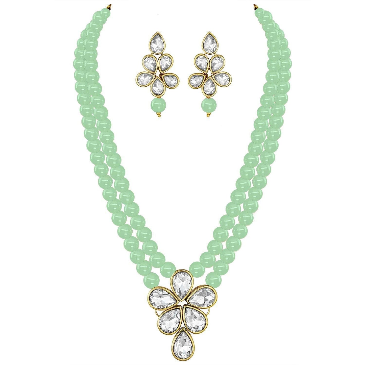 Women's 18k Gold Plated Traditional Kundan & Pearl Studded Necklace Jewellery Set