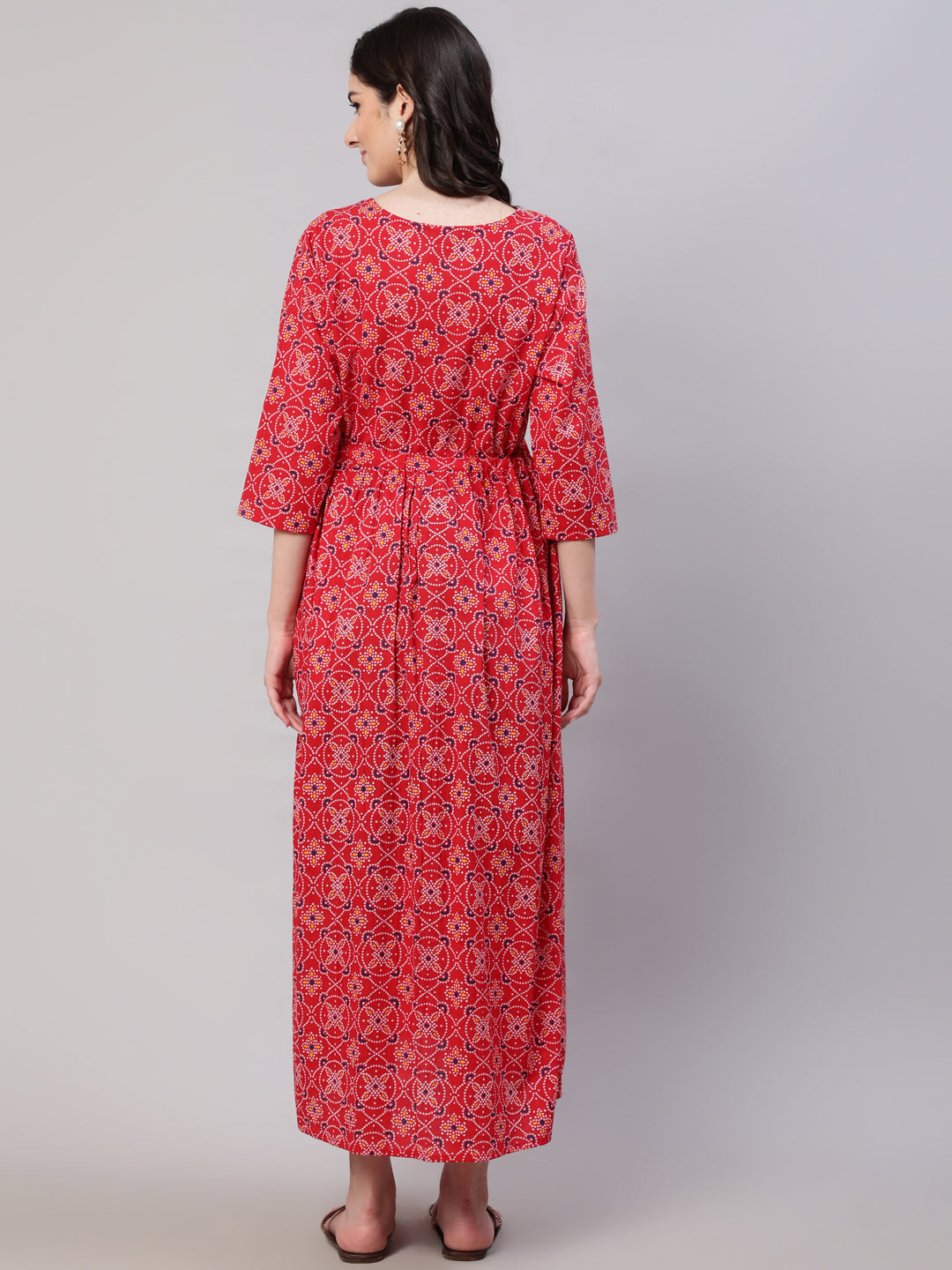 Women's Red Printed Flared Maternity Dress
