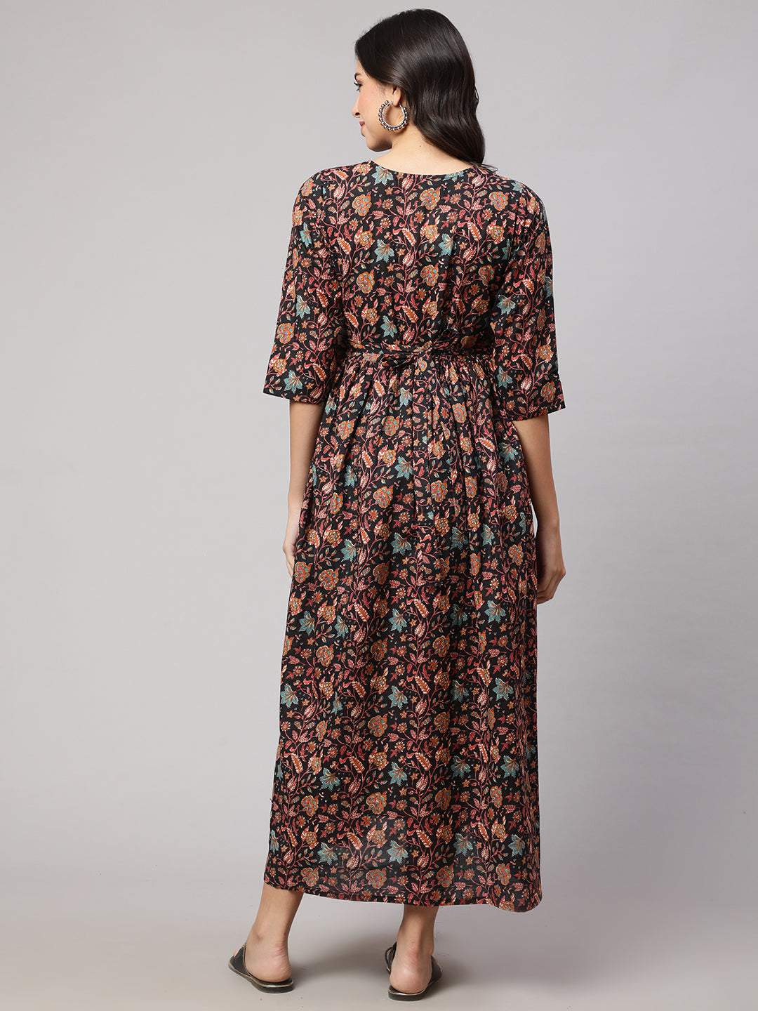 Women's Black Printed Flared Maternity Dress