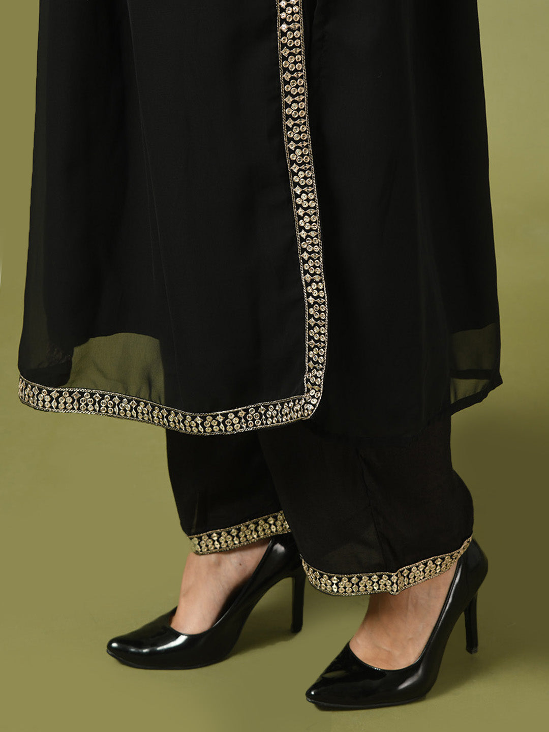 Women's Black Embroidered Georgette Anarkali Party Kurta Sets