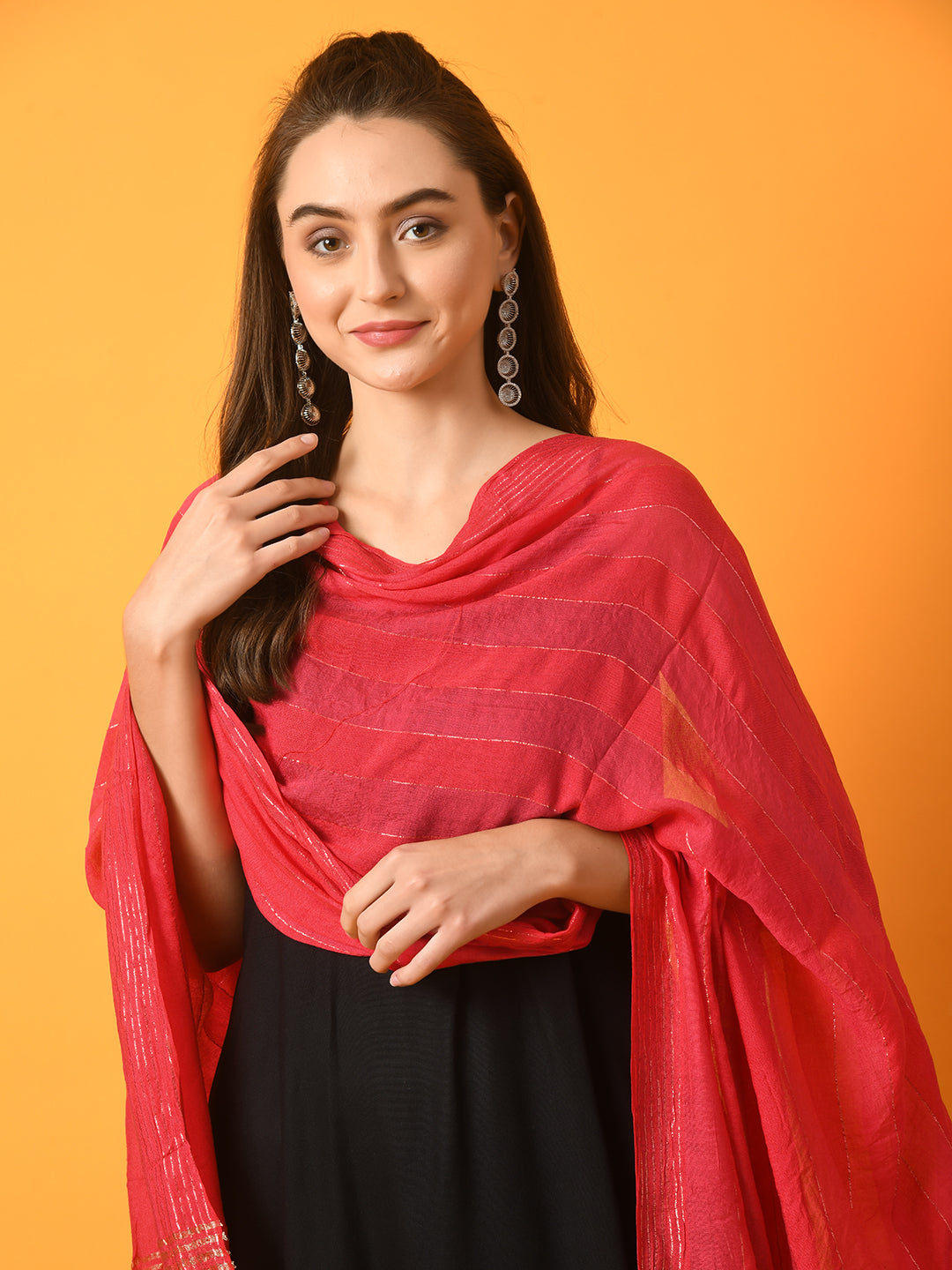 Women's Black Solid Anarkali Party Kurta Sets With Dupatta