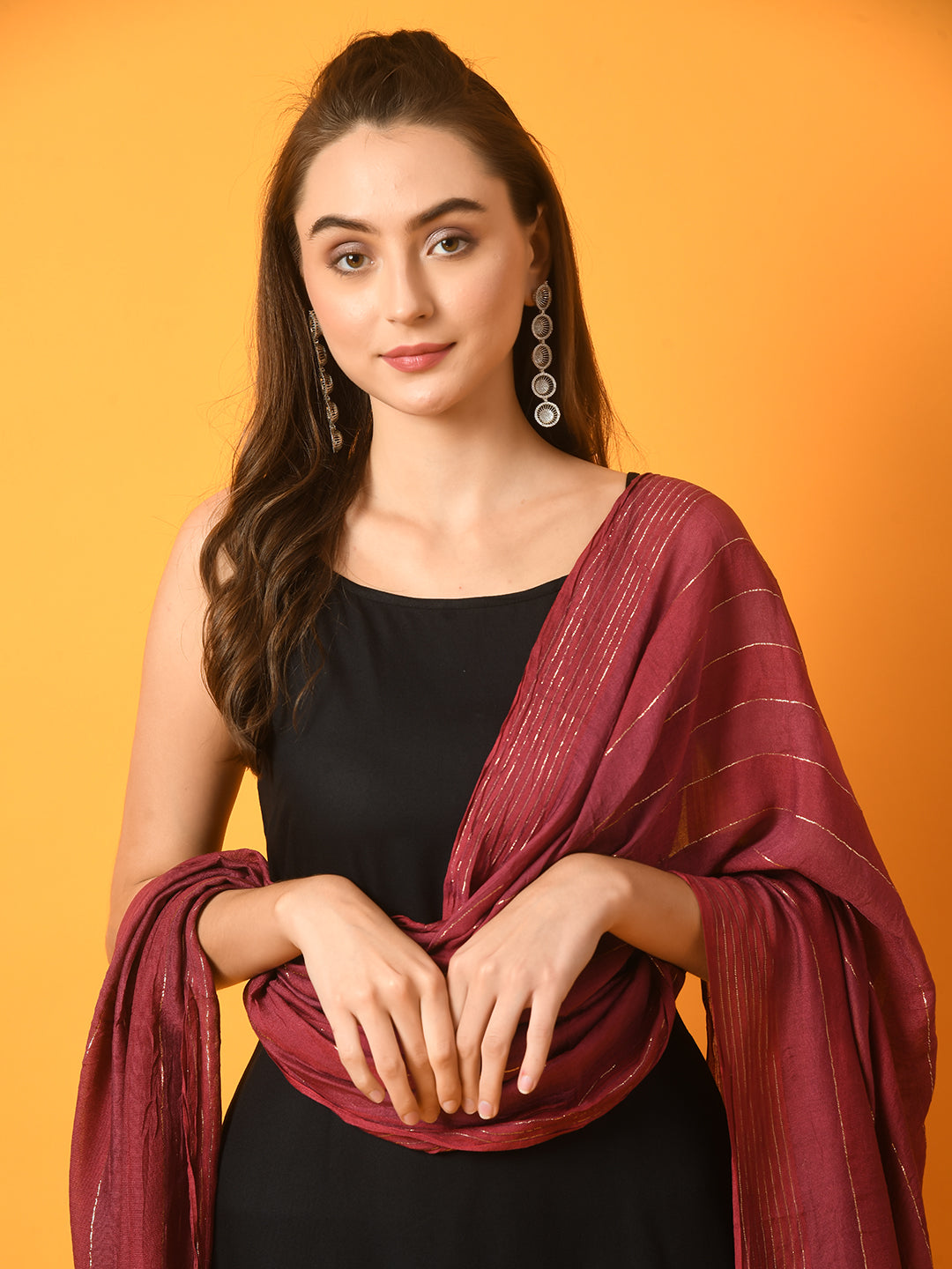 Women's Black Solid Anarkali Party Kurta Sets With Dupatta