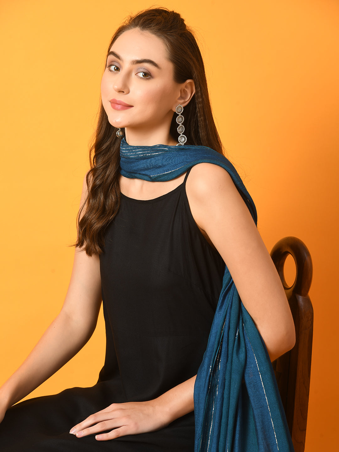 Women's Black Solid Anarkali Party Kurta Sets With Dupatta