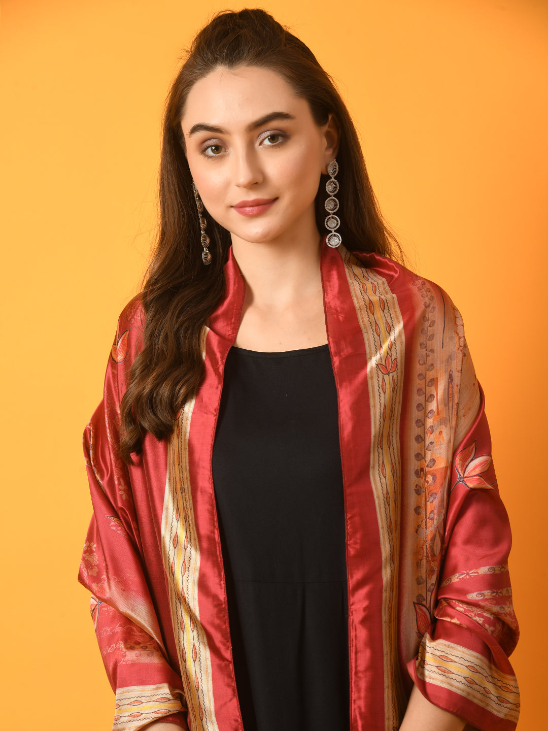 Women's Black Solid Anarkali Party Kurta Sets With Printed Dupatta