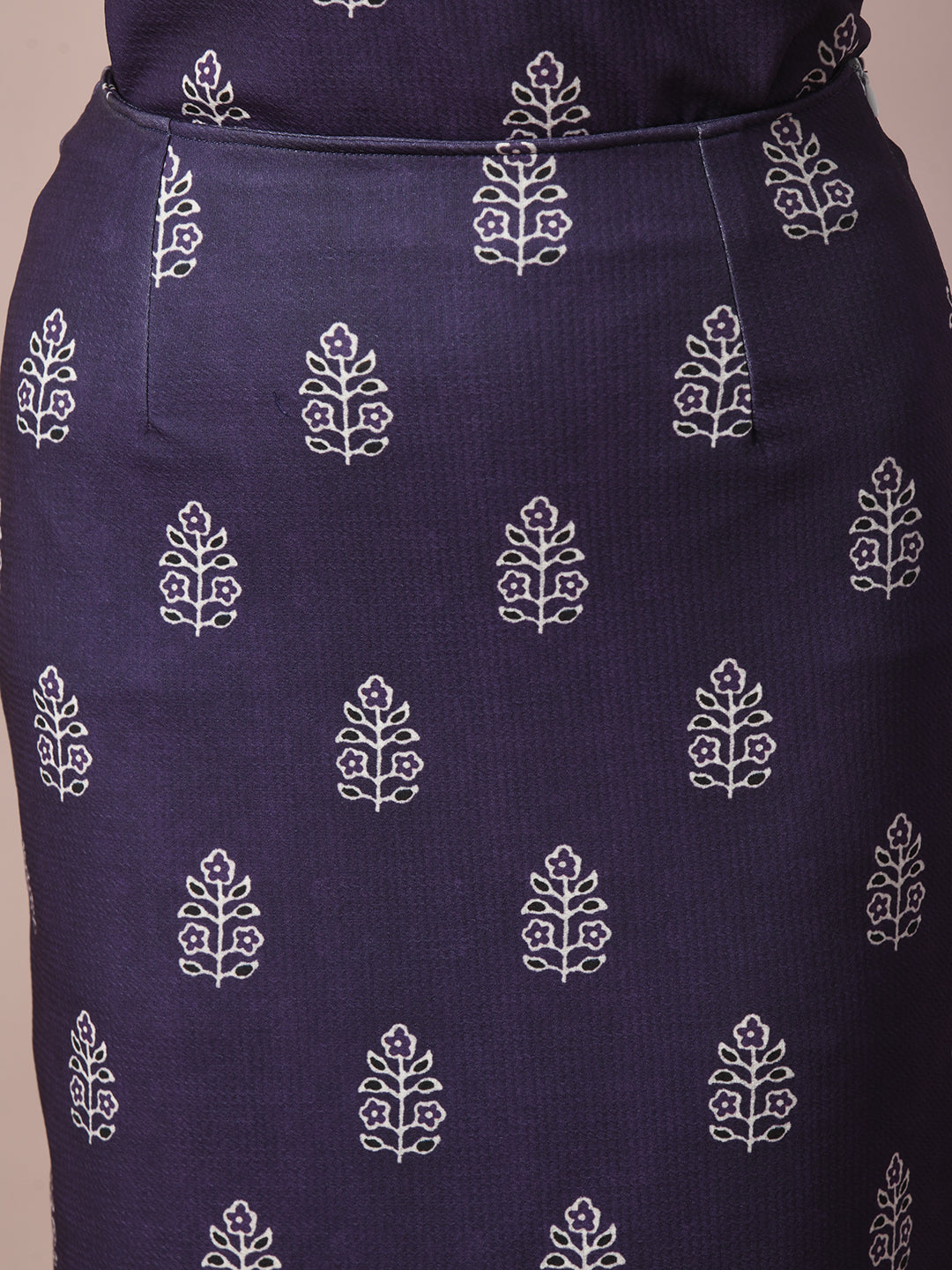 Women's Navy Blue Printed Knee Length Party Embellished Skirts