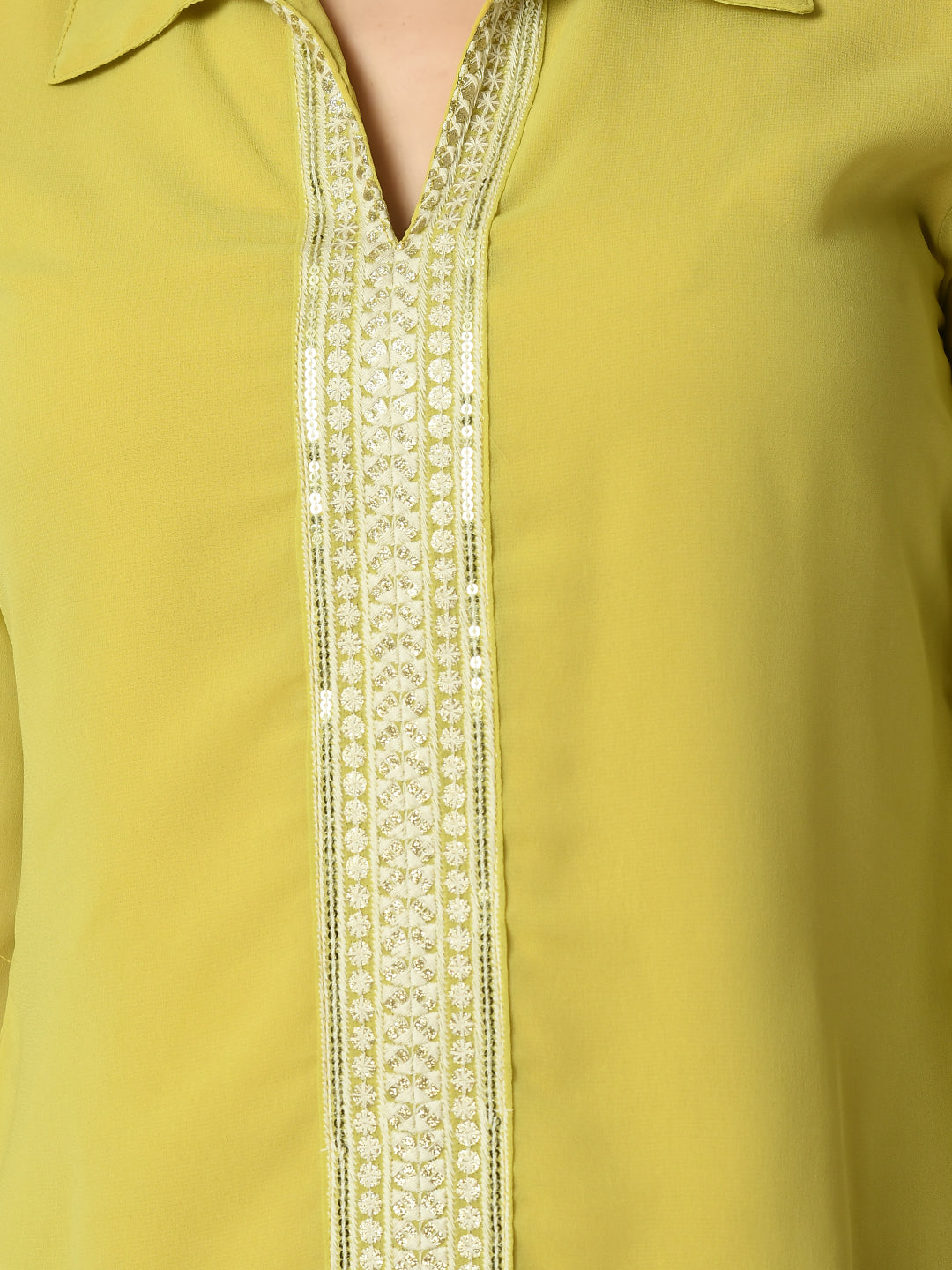Women's Yellow Embroidered Party Fusion Top