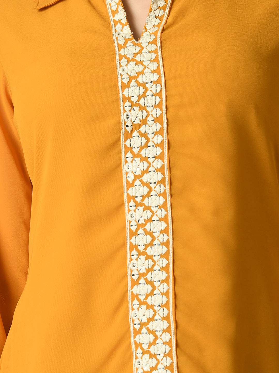 Women's Mustard Embroidered Party Fusion Top