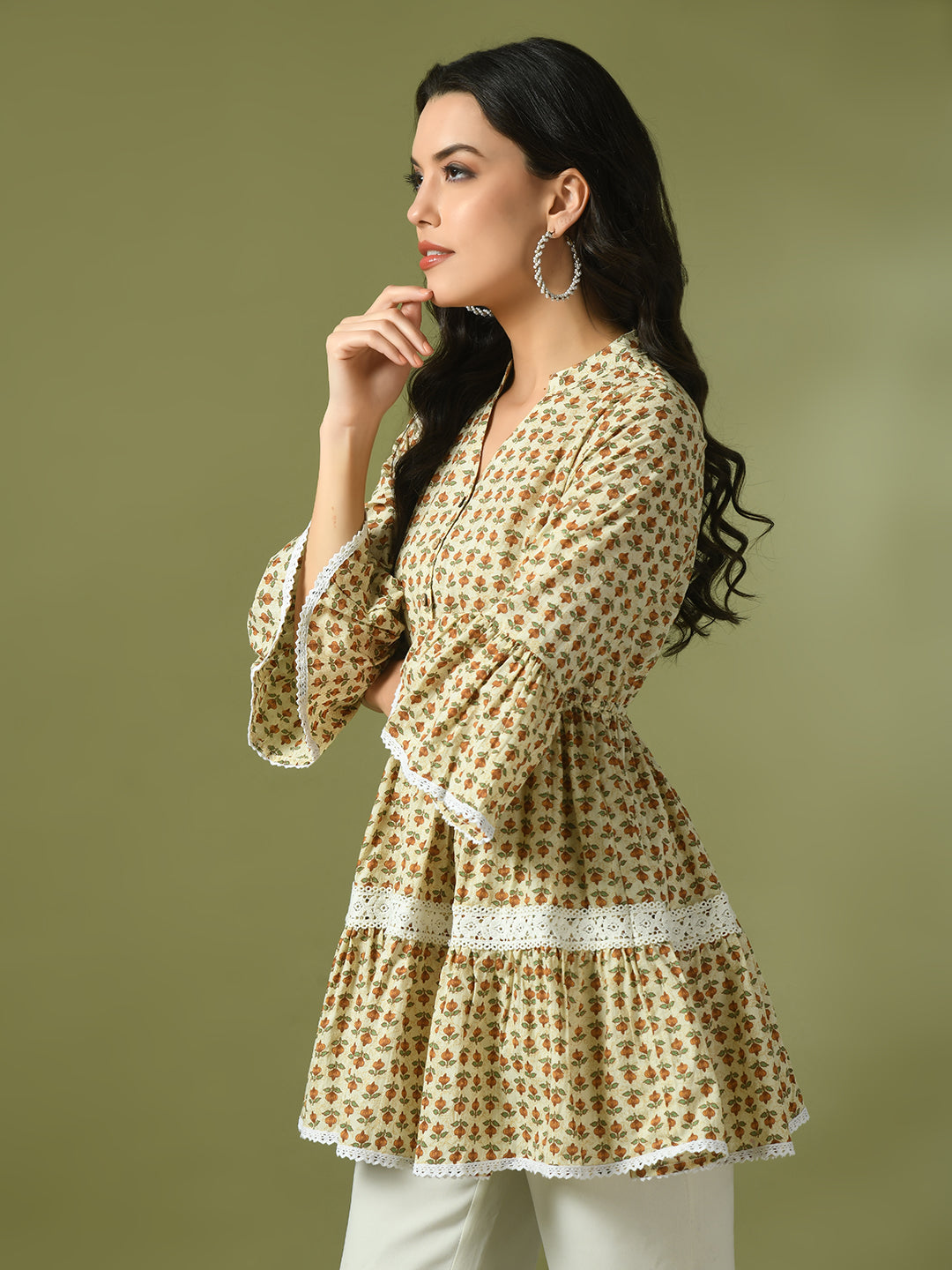 Women's Multi Embellished Cotton Gathered Party Empire Top