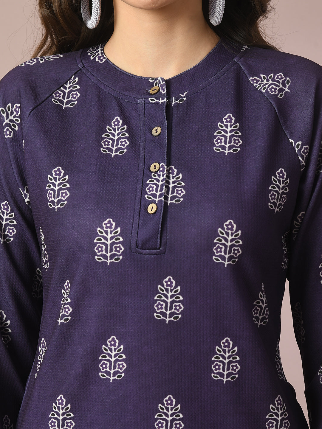 Women's Navy Blue Embellished Raglan Sleeve Party Top