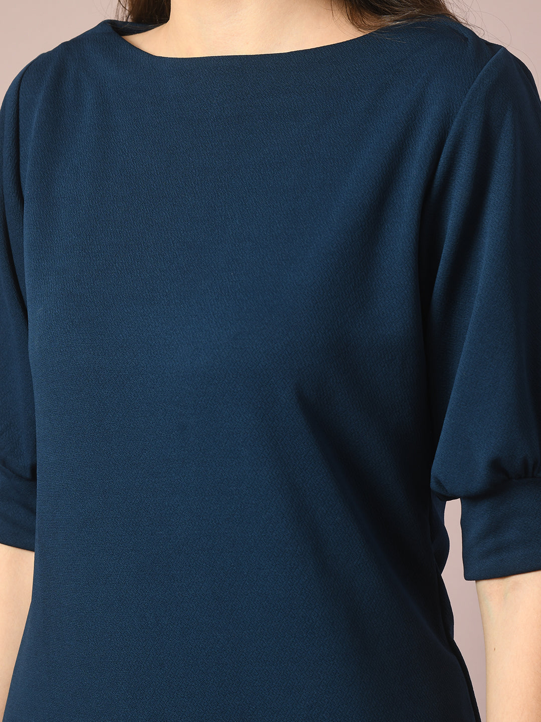 Women's Blue Solid Boat Neck Party Top