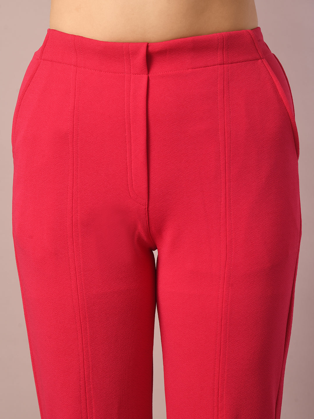 Women's Pink Solid Party Parallel Trousers