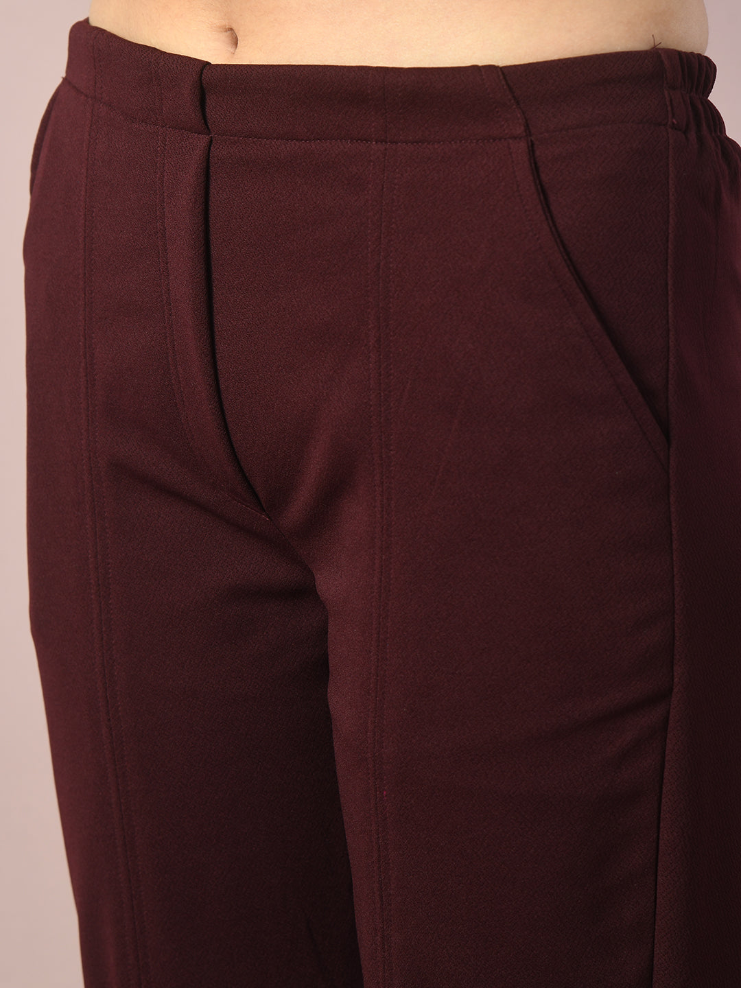 Women's Coffee Brown Solid Party Parallel Trousers