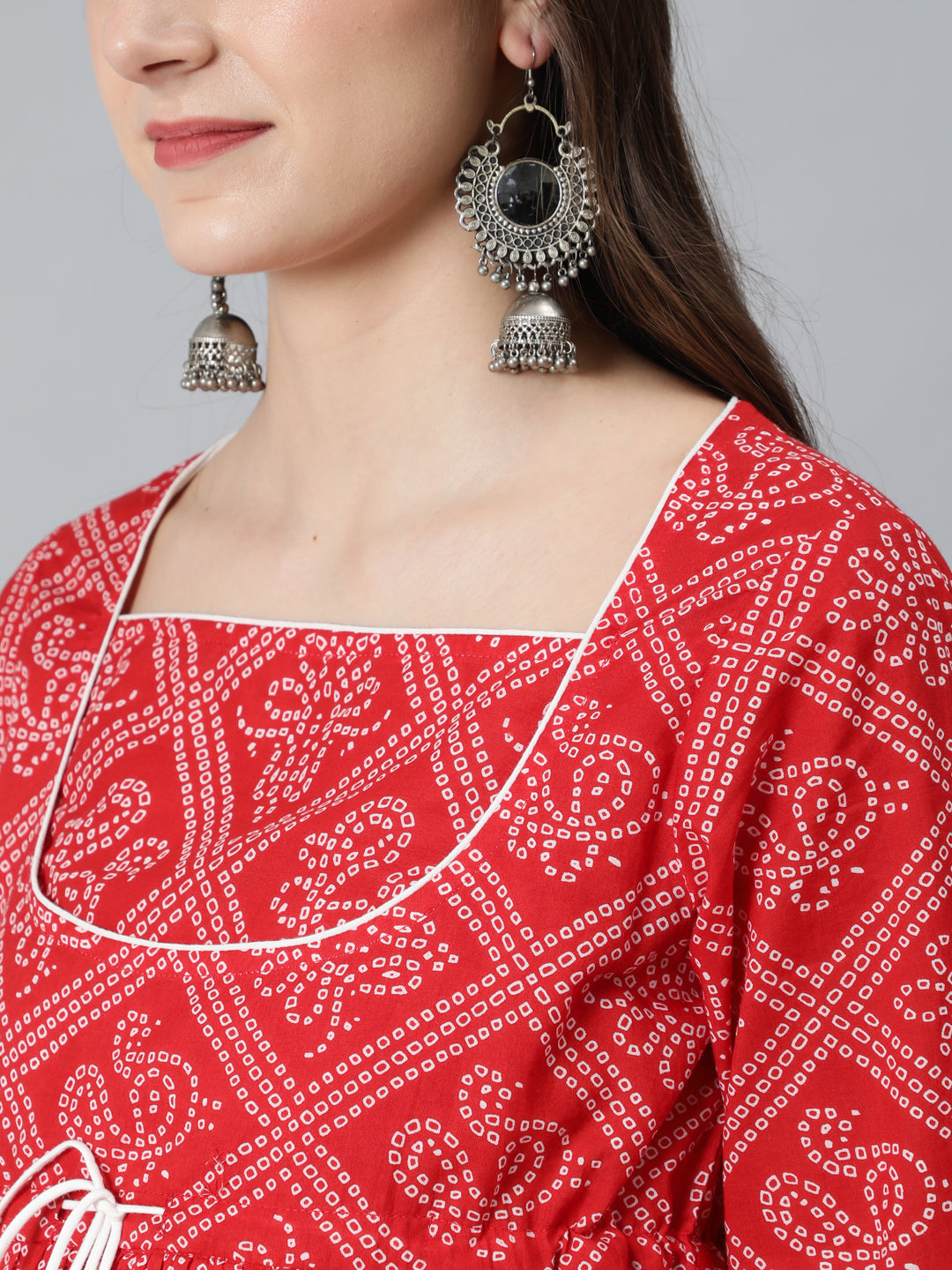 Women's Red Bandhani Print Maternity Tunic