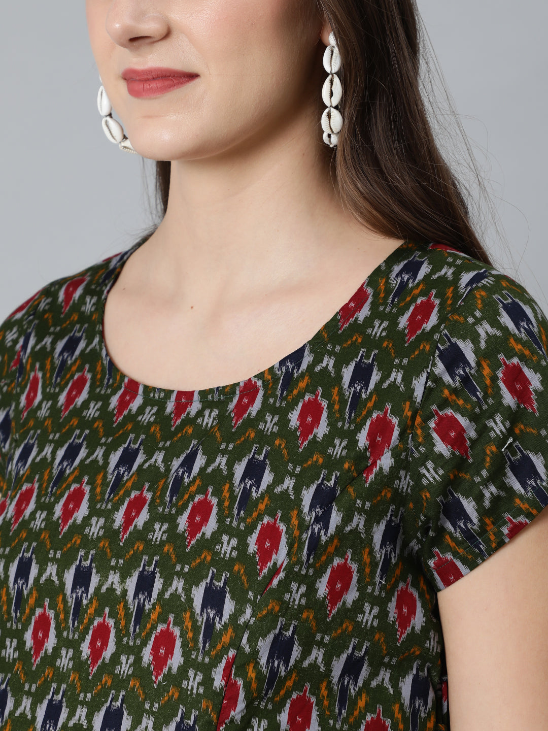 Women's Olive Patola Print Maternity A-Line Dress