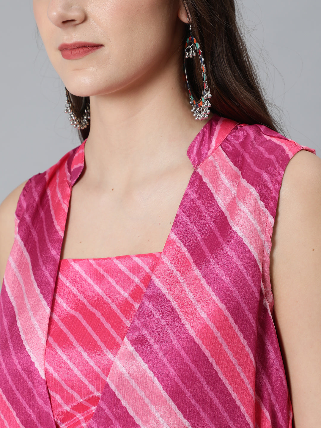 Women's Pink Leheriya Print Maxi Dress