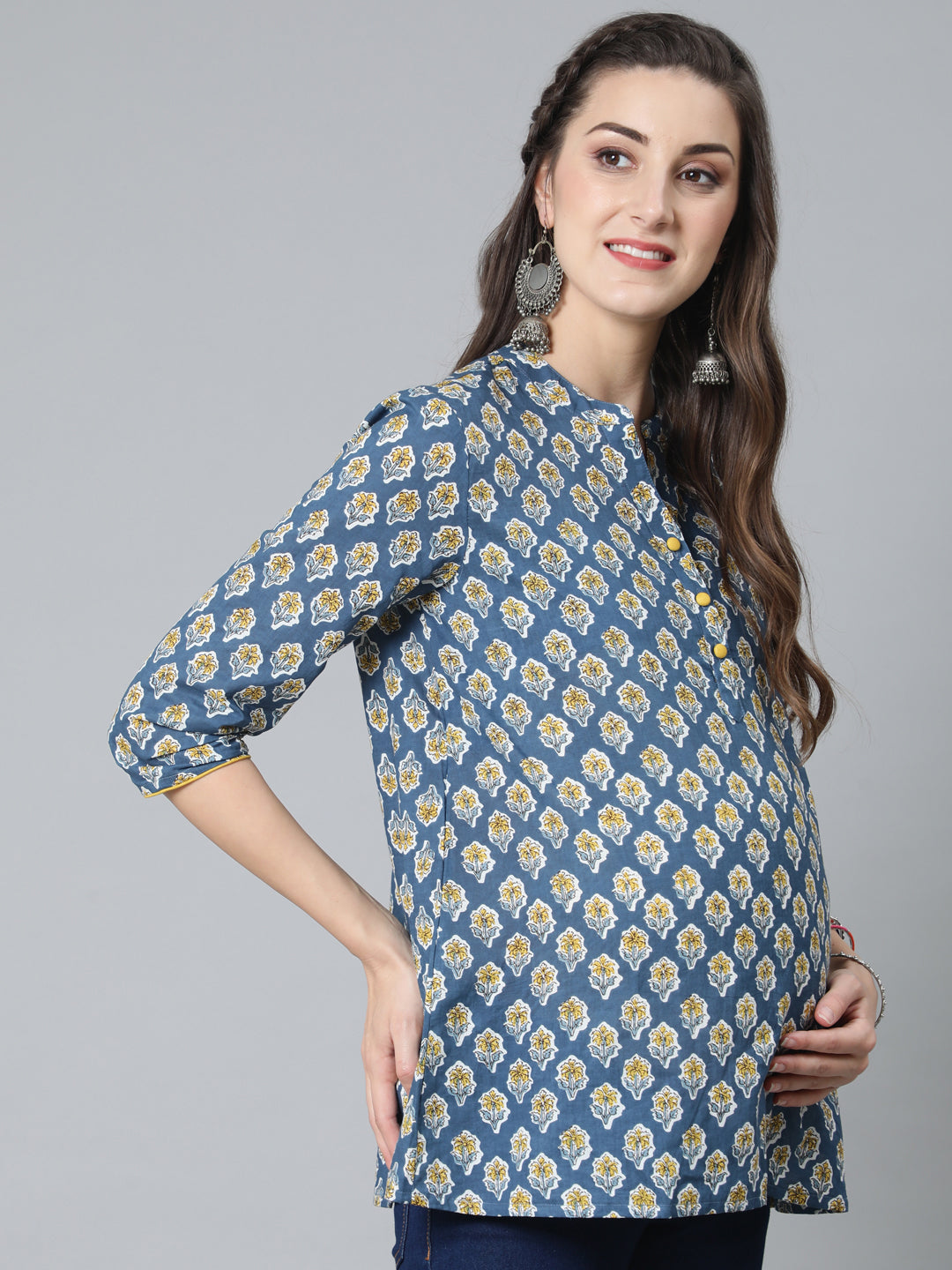 Women's Blue Floral Print Maternity Tunic