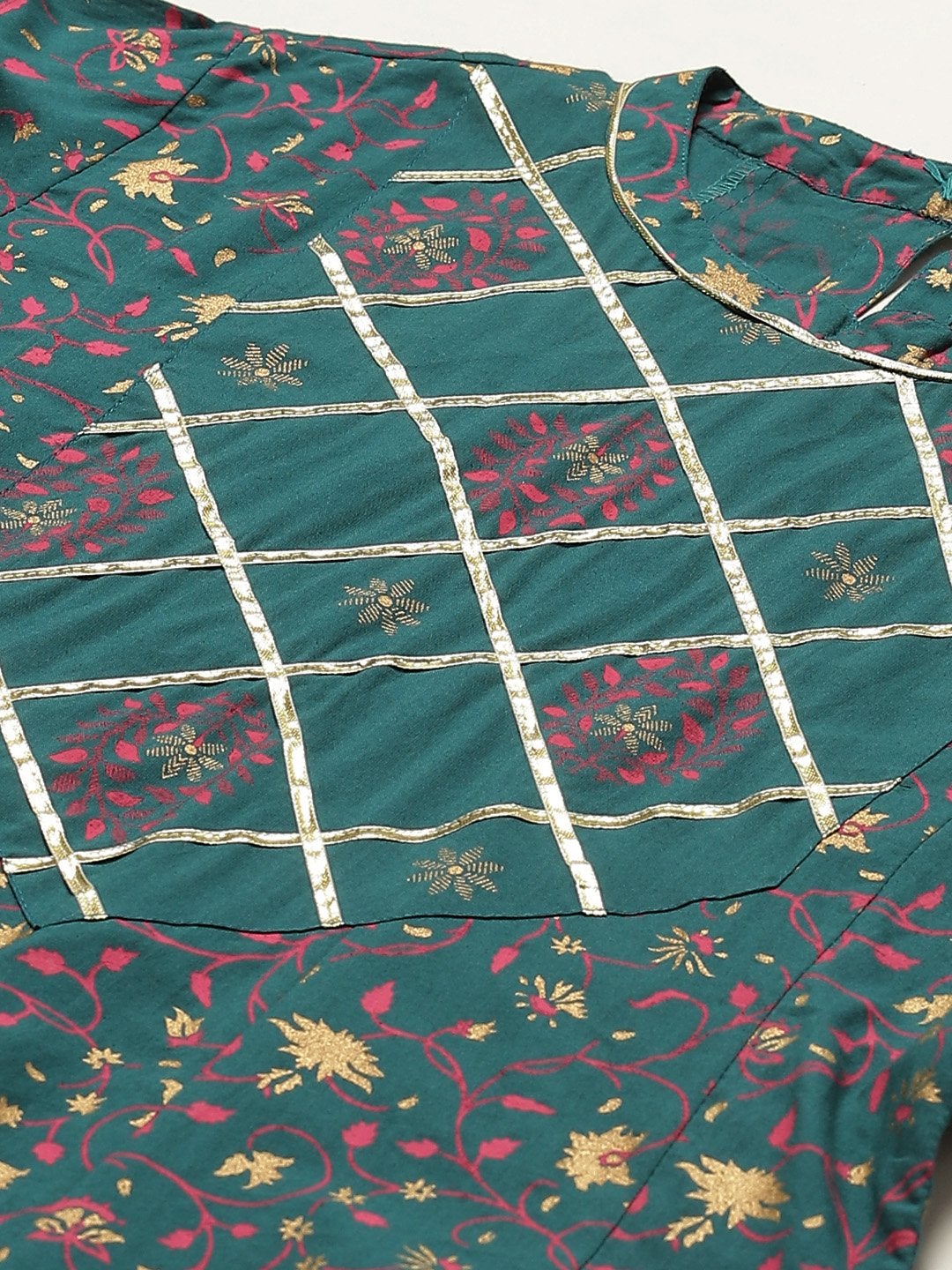 Women's Cotton Floral Printed & Gota Work Anarkali Kurta
