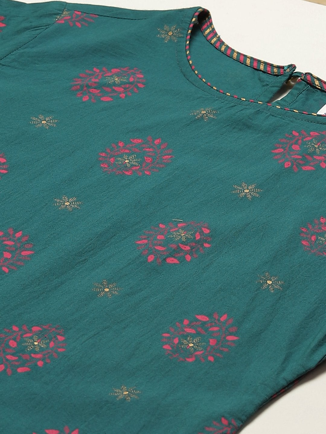 Women's Cotton Floral Printed & Gota Work Straight Kurta