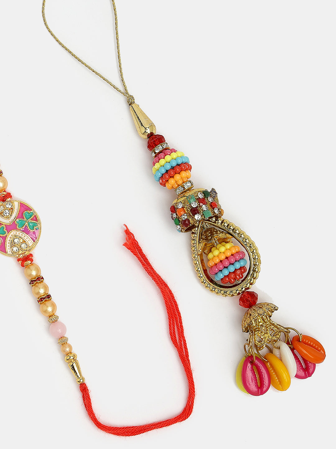 Set Of 2 Multicolor Artificial Beads Bhaiya Bhabhi Rakhi With Roli Chawal