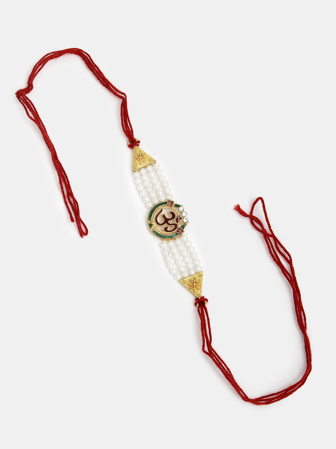 Set Of 2 White Pearl Bhaiya Bhabhi Rakhi With Roli Chawal