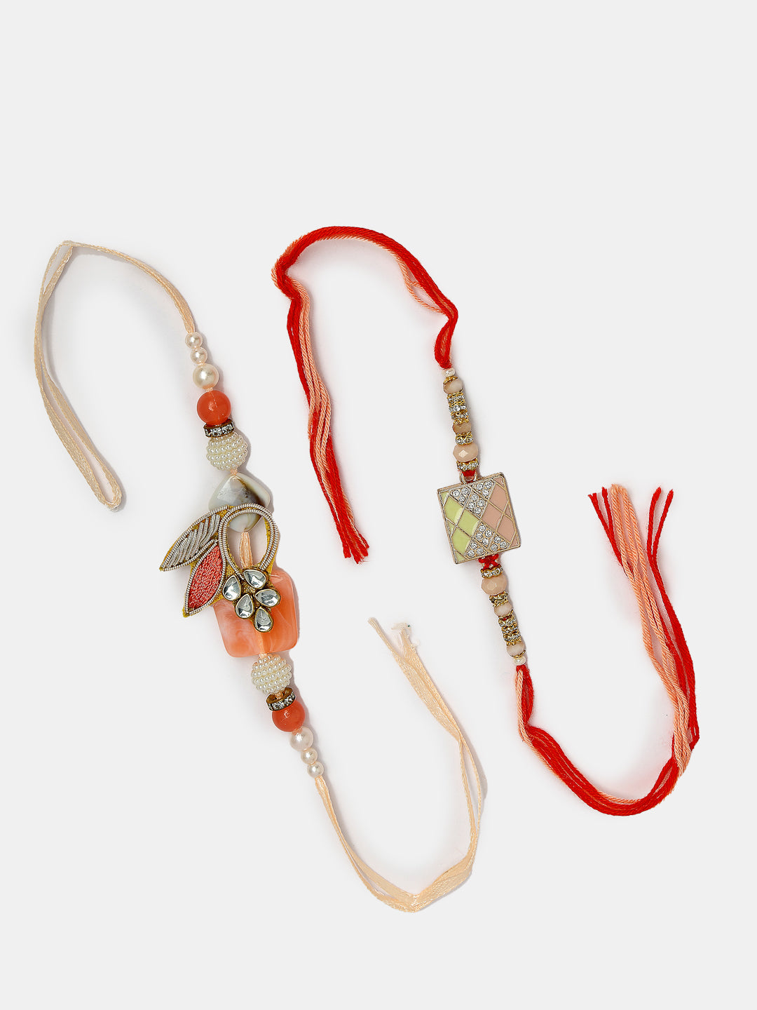 Set Of 2 Multicolor Stone-Studded Rakhi With Roli Chawal