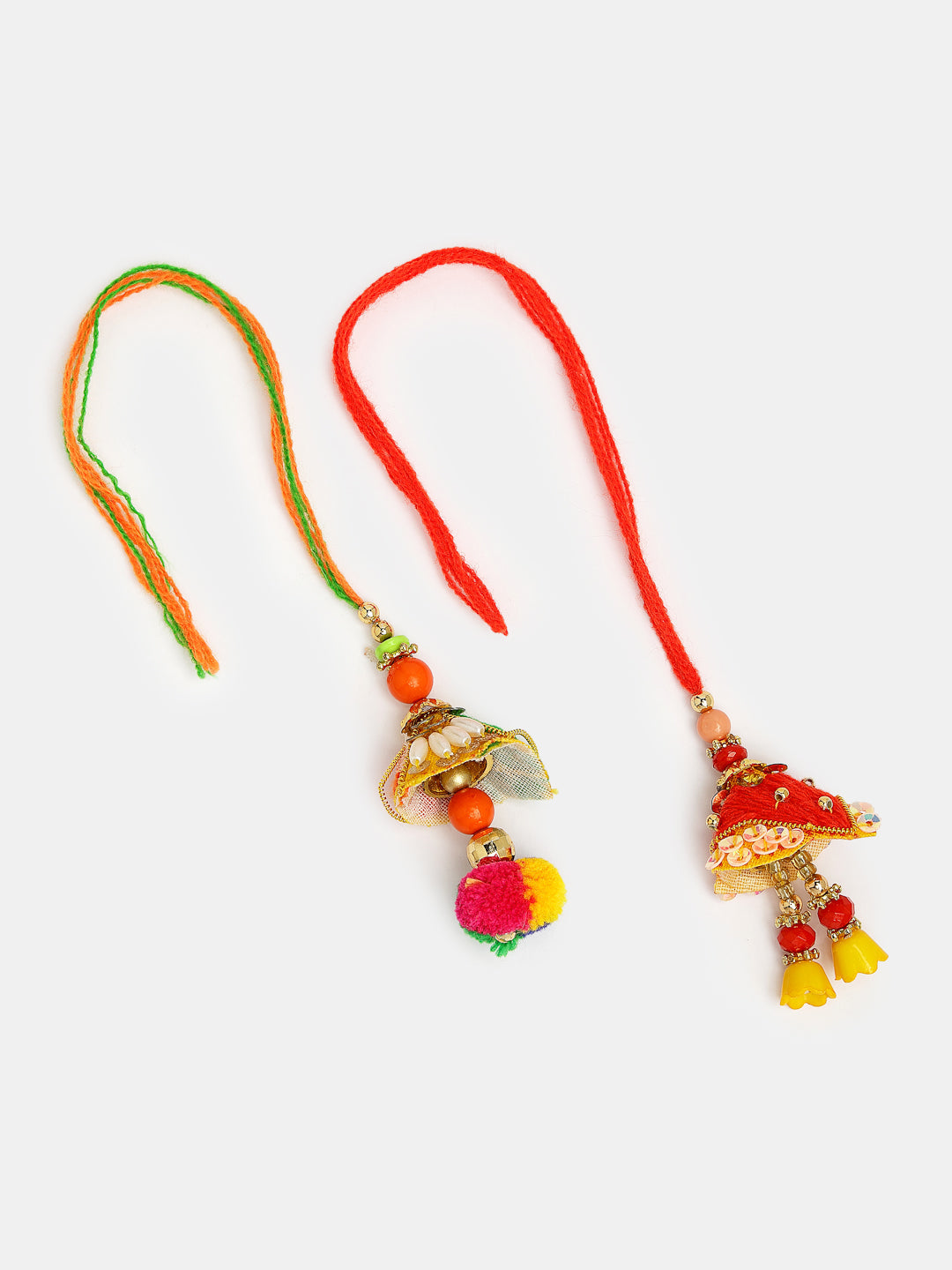 Set Of 2 Red Beaded Lumba Rakhi With Roli Chawal