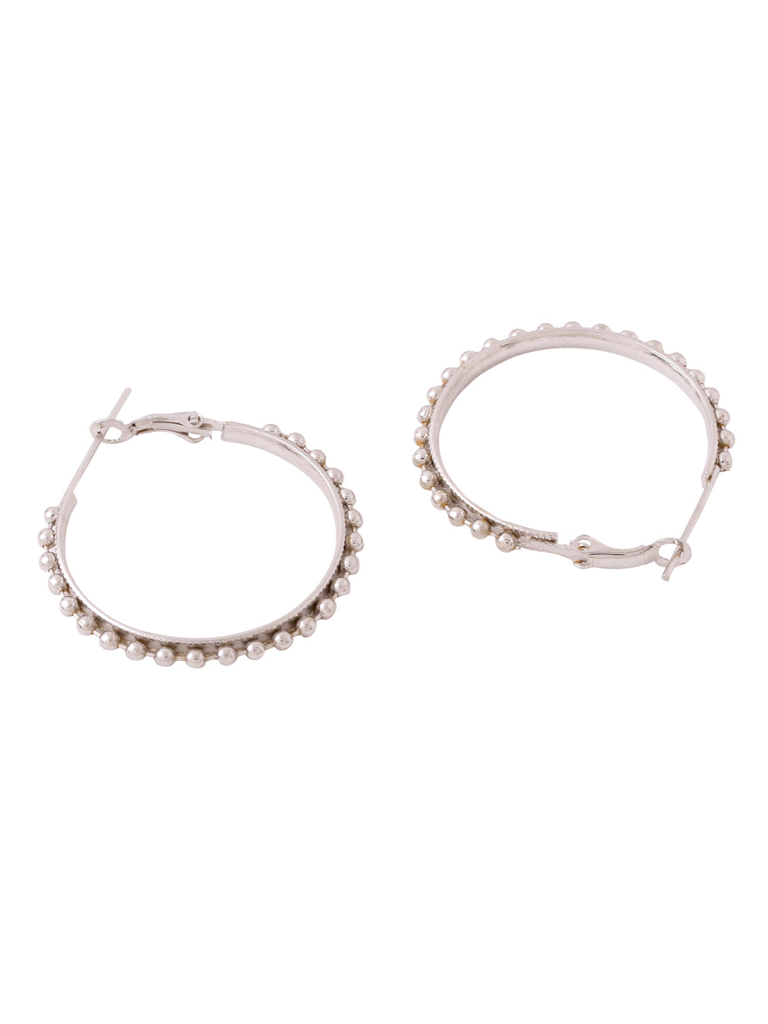 Women's Set Of 2 Gold & Silver Beaded Circular Hoop Earrings