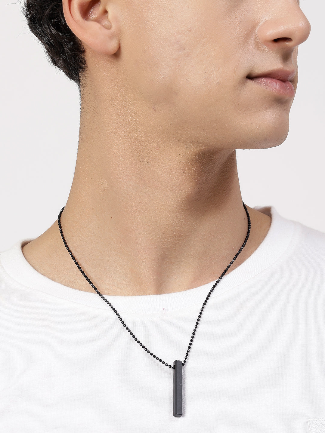 Men's Black Rhodium Plated Bar Pendant & Chain